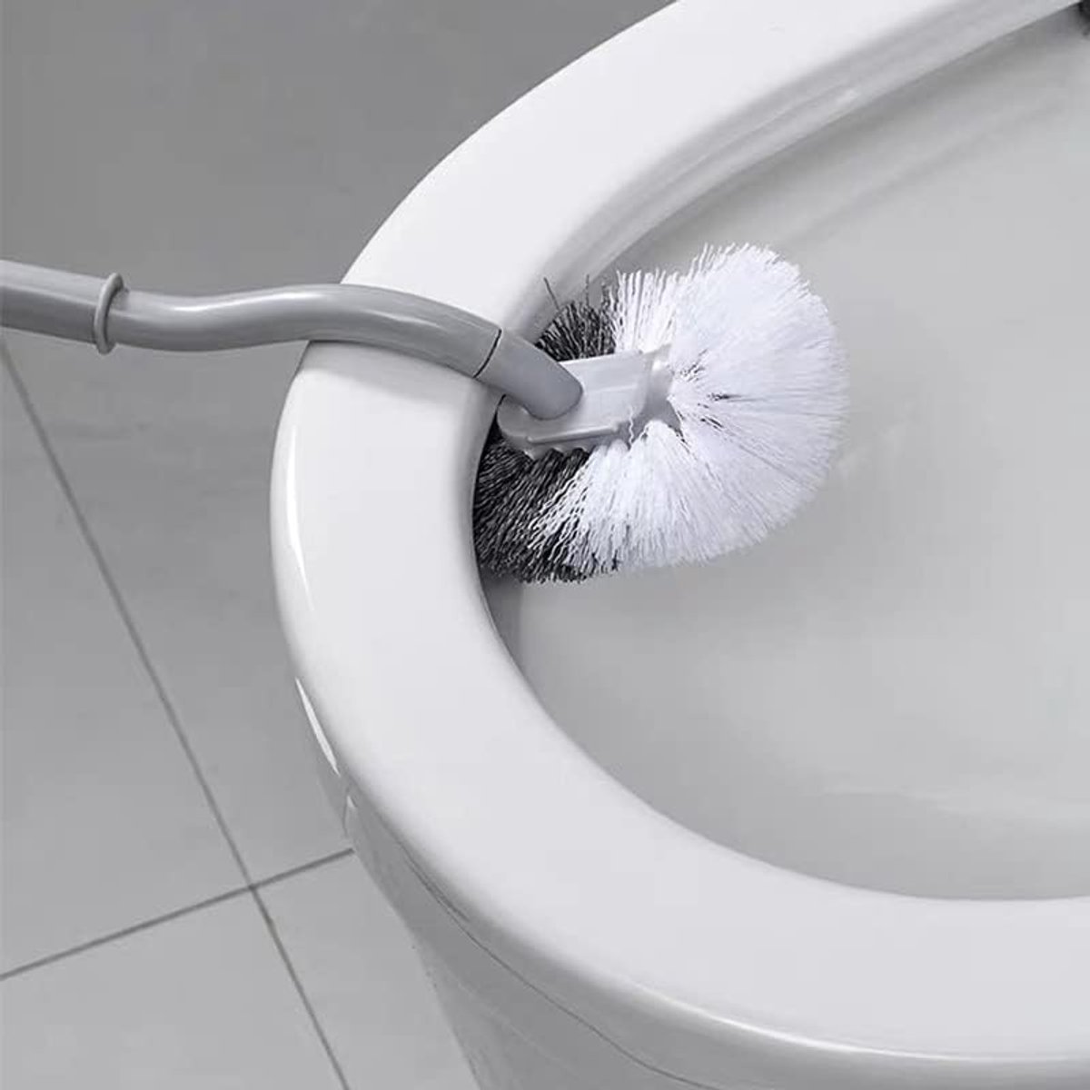 Toilet brush - 2 pieces - Toilet brush - Curved toilet brush - Toilet brush - With handle - Long handle - Universal - for deep cleaning, long plastic handle and flexible bristles - White - Image 5