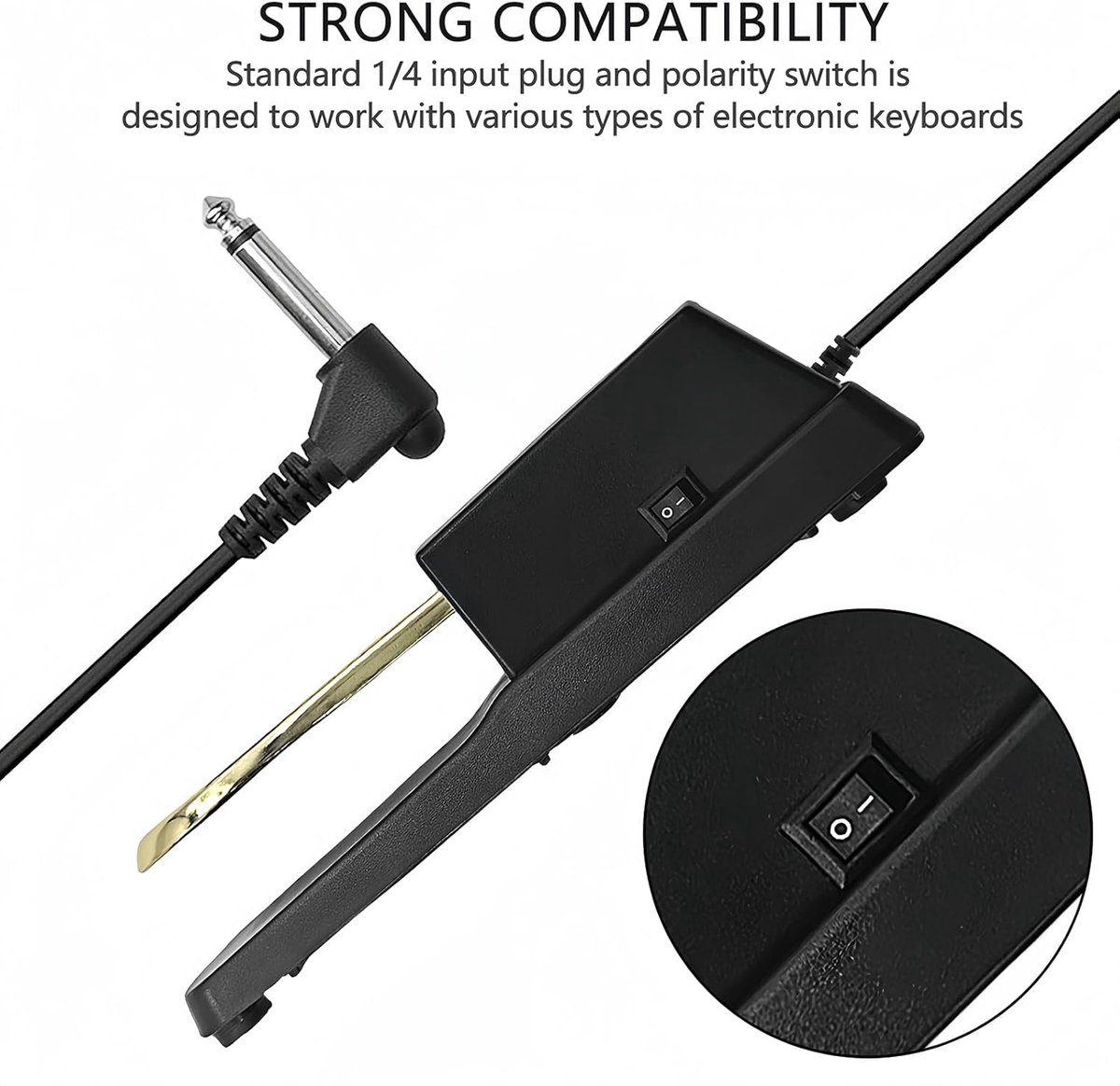 Universal sustain pedal for keyboard - Sustain pedal - universal piano foot pedal - for Boston sustain pedal for piano or keyboard - 1/4'' (6.35 mm) input plug - for digital piano/MIDI electronic keyboard and synthesizer - Gold - Image 3