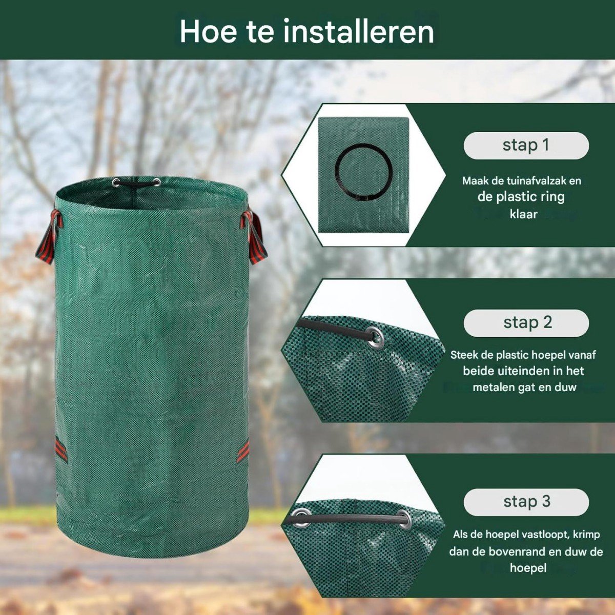 Heavy-duty garden waste bags - 300L - 67*67*84cm - 2 pieces - Reusable garden waste bags with handles - Industrial fabric - For leaf waste - Waterproof garden waste bags - Waterproof PP woven bags - Garden leaf bags - L - Image 4