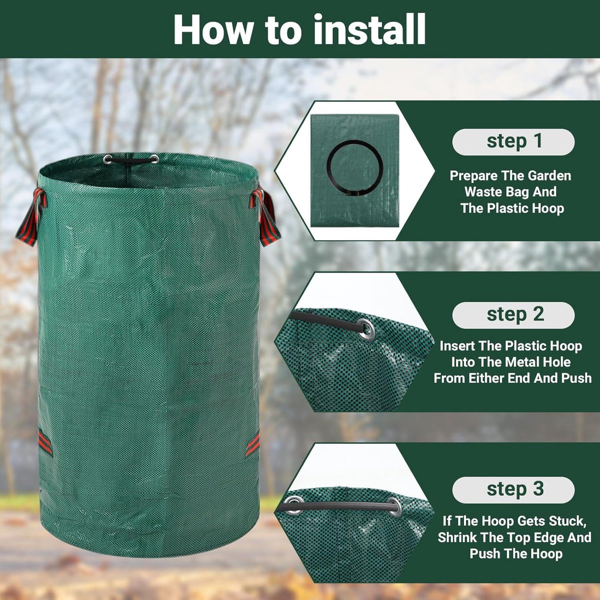 Heavy-duty garden waste bags - 300L - 67*67*84cm - 2 pieces - Reusable garden waste bags with handles - Industrial fabric - For leaf waste - Waterproof garden waste bags - Waterproof PP woven bags - Garden leaf bags - L - Image 5