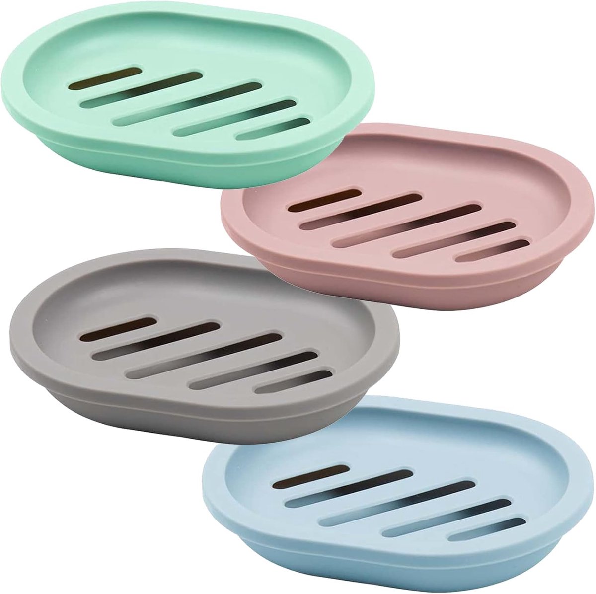 4-Piece Double-Layer Soap Holder - Soap Dish - Soap Holders - for Shower Soap Dish - Small Soap Dish - Portable Bar Soap Case - with Drain - Soap Dish - Plastic Soap Dish - for Bathroom Countertop, Kitchen, Toilet - Bathroom Accessories - Travel Soap Box - Image 1