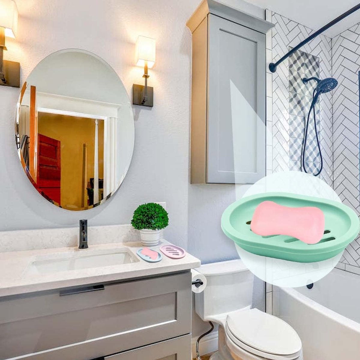 4-Piece Double-Layer Soap Holder - Soap Dish - Soap Holders - for Shower Soap Dish - Small Soap Dish - Portable Bar Soap Case - with Drain - Soap Dish - Plastic Soap Dish - for Bathroom Countertop, Kitchen, Toilet - Bathroom Accessories - Travel Soap Box - Image 2