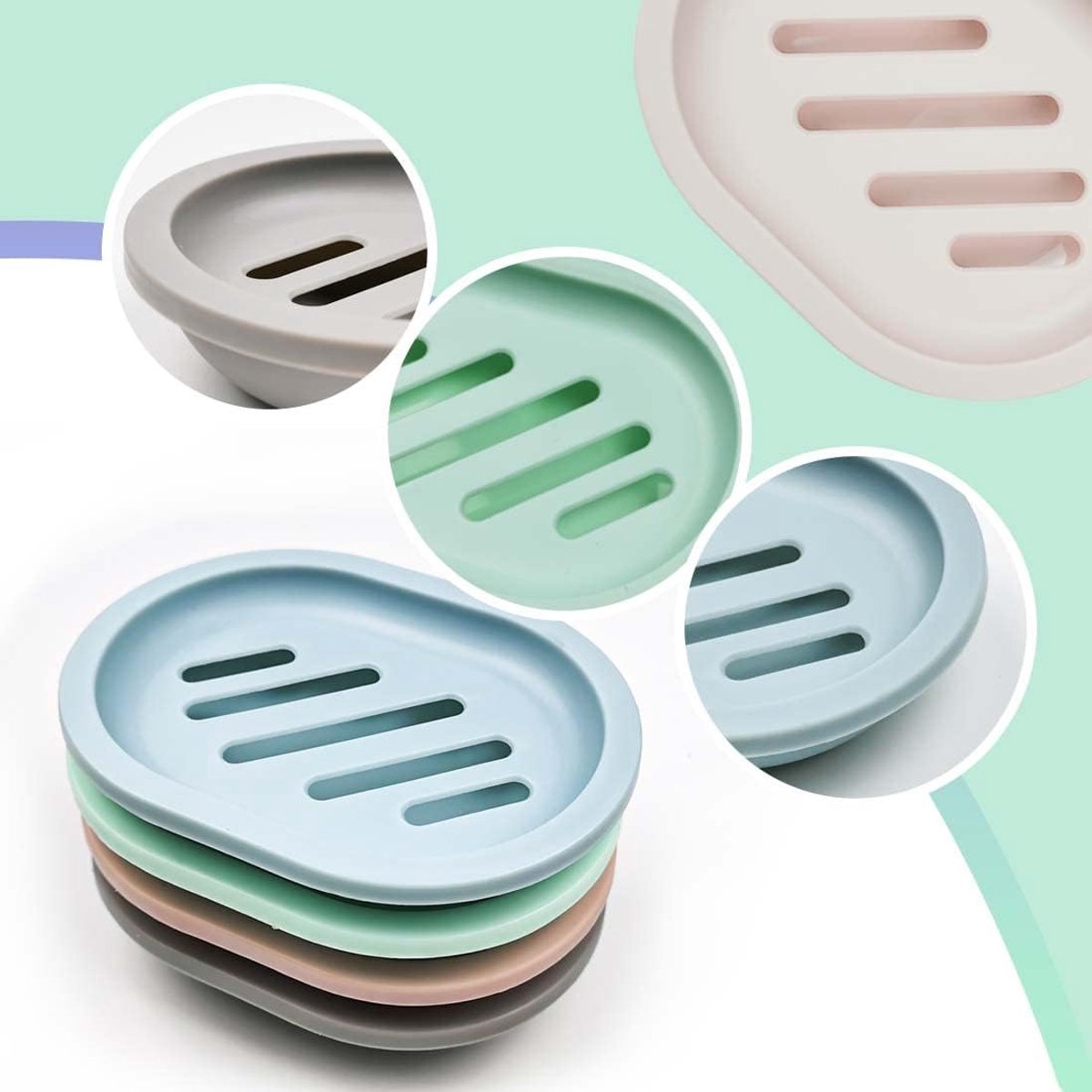 4-Piece Double-Layer Soap Holder - Soap Dish - Soap Holders - for Shower Soap Dish - Small Soap Dish - Portable Bar Soap Case - with Drain - Soap Dish - Plastic Soap Dish - for Bathroom Countertop, Kitchen, Toilet - Bathroom Accessories - Travel Soap Box - Image 4