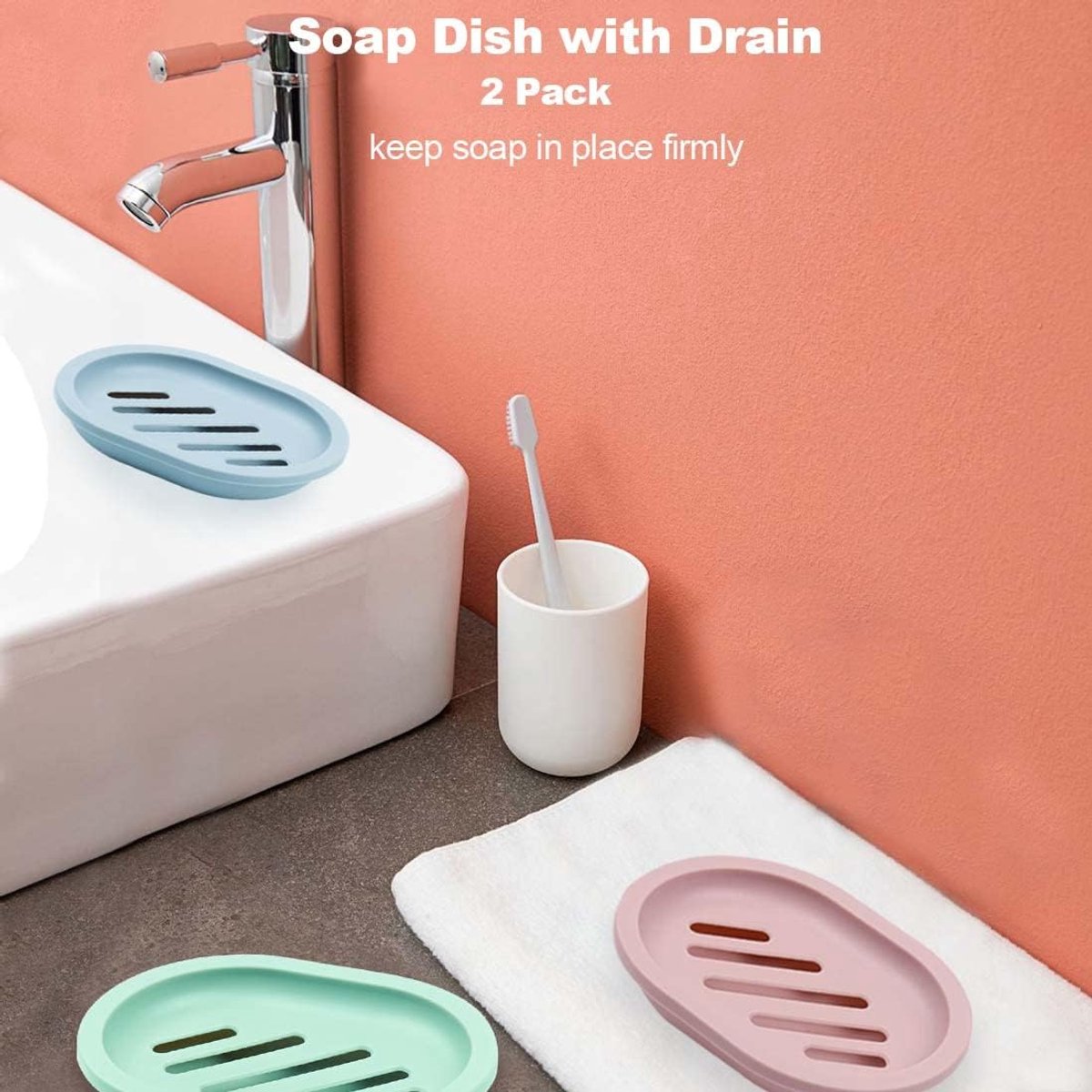 4-Piece Double-Layer Soap Holder - Soap Dish - Soap Holders - for Shower Soap Dish - Small Soap Dish - Portable Bar Soap Case - with Drain - Soap Dish - Plastic Soap Dish - for Bathroom Countertop, Kitchen, Toilet - Bathroom Accessories - Travel Soap Box - Image 5