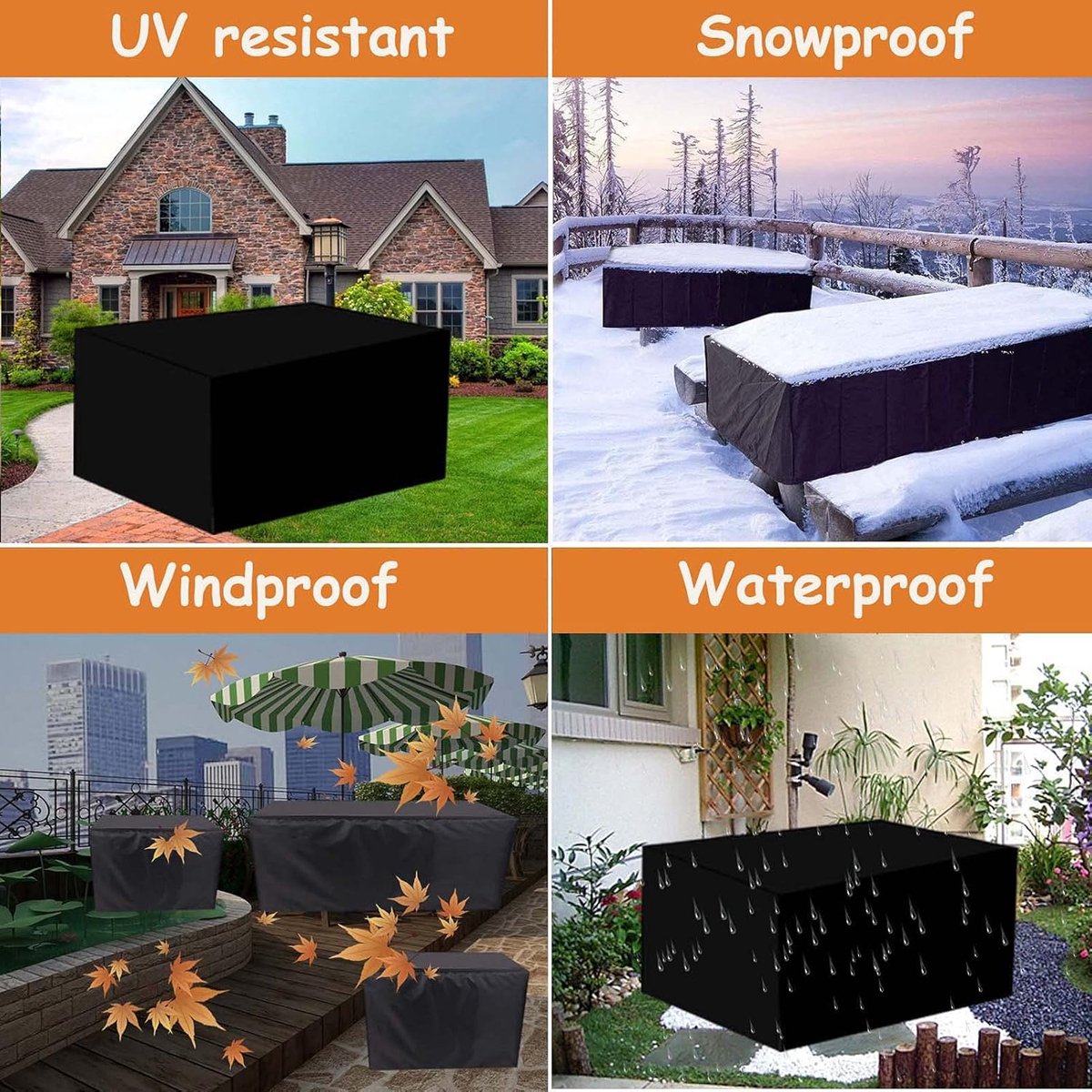Garden Table Cover - 123*123*74 cm - Garden Furniture Cover - Square Garden Furniture Cover - Waterproof Garden Furniture Protective Cover - Waterproof Garden Table Cover - Dust Cover - Anti-UV - 210D Oxford Table Cover - for Garden, Gazebo, Balcony - Bla - Image 3