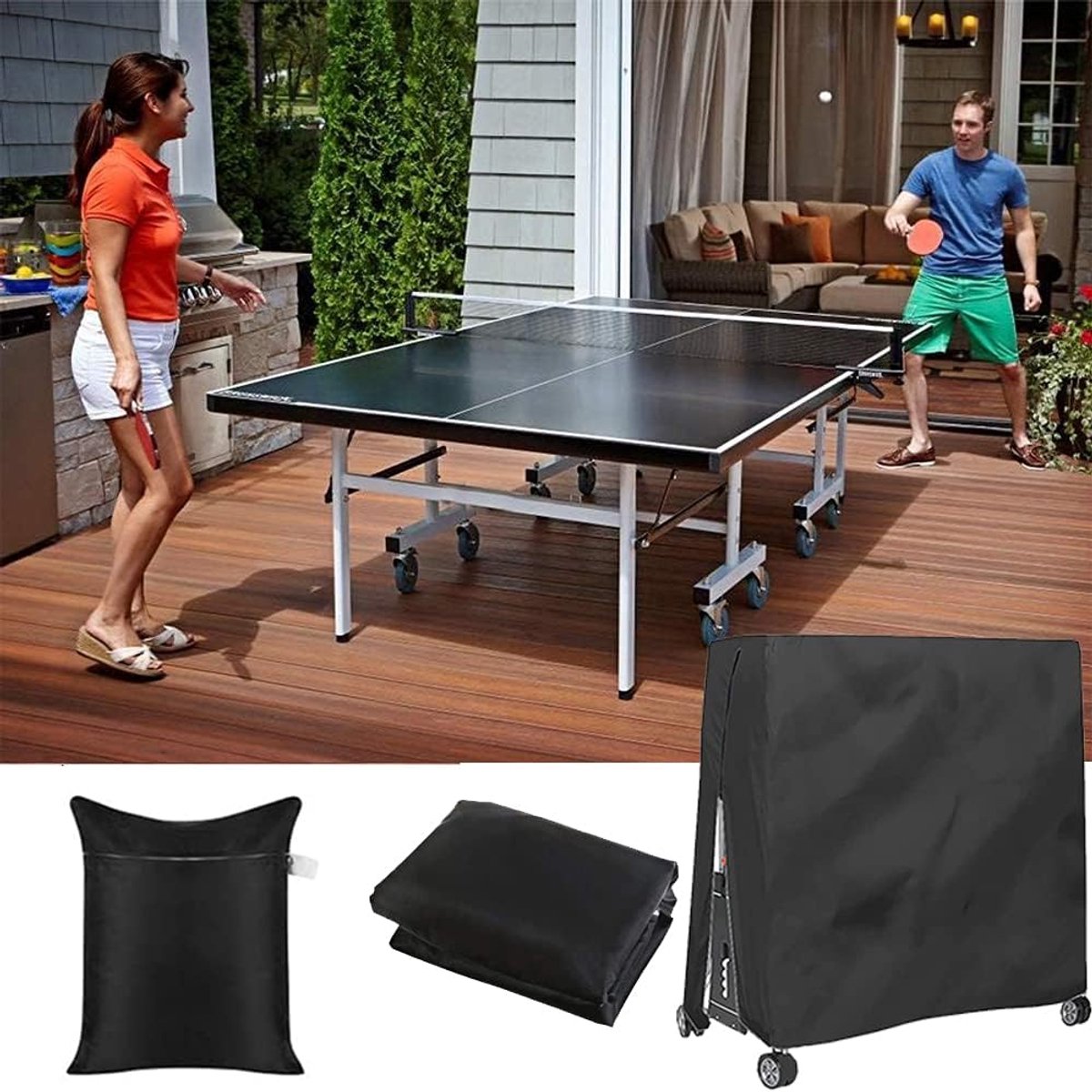 210D Waterproof Table Tennis Table Cover - Table Tennis Table Cover - Waterproof, windproof and UV-resistant - Dustproof - Table Tennis Table Protector - Protective Cover - Foldable Table Tennis Table Cover for Indoor and Outdoor Use - Black - 165×70×185c - Image 4