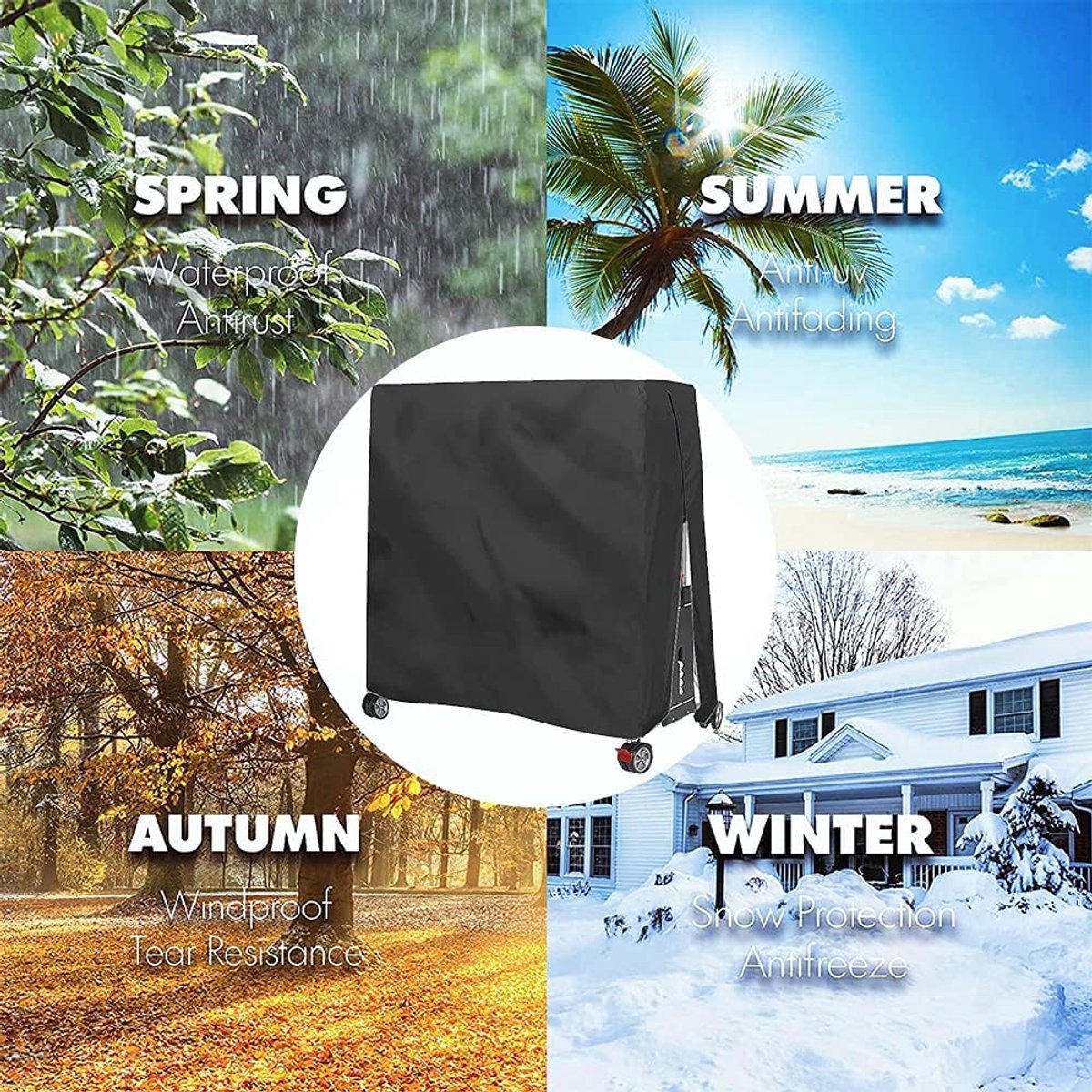 210D Waterproof Table Tennis Table Cover - Table Tennis Table Cover - Waterproof, windproof and UV-resistant - Dustproof - Table Tennis Table Protector - Protective Cover - Foldable Table Tennis Table Cover for Indoor and Outdoor Use - Black - 165×70×185c - Image 6