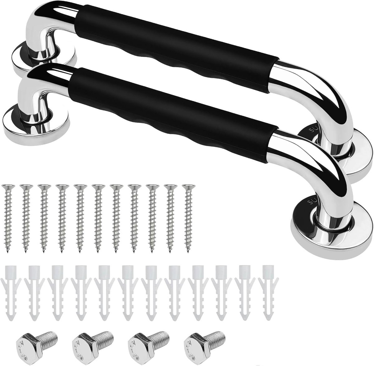 2 Pieces Toilet Grab Bars - 30 cm - Wall Grab Bar - Non-Slip Bathroom Grab Bars - Shower Grab Bars - Non-Slip Grab Bar - Toilet Grab Bar - Bathroom Grab Bars - Extra Grip - Stainless Steel Grab Bar for Shower - Shower Grab Bar - for the Elderly/Disabled/C - Image 1