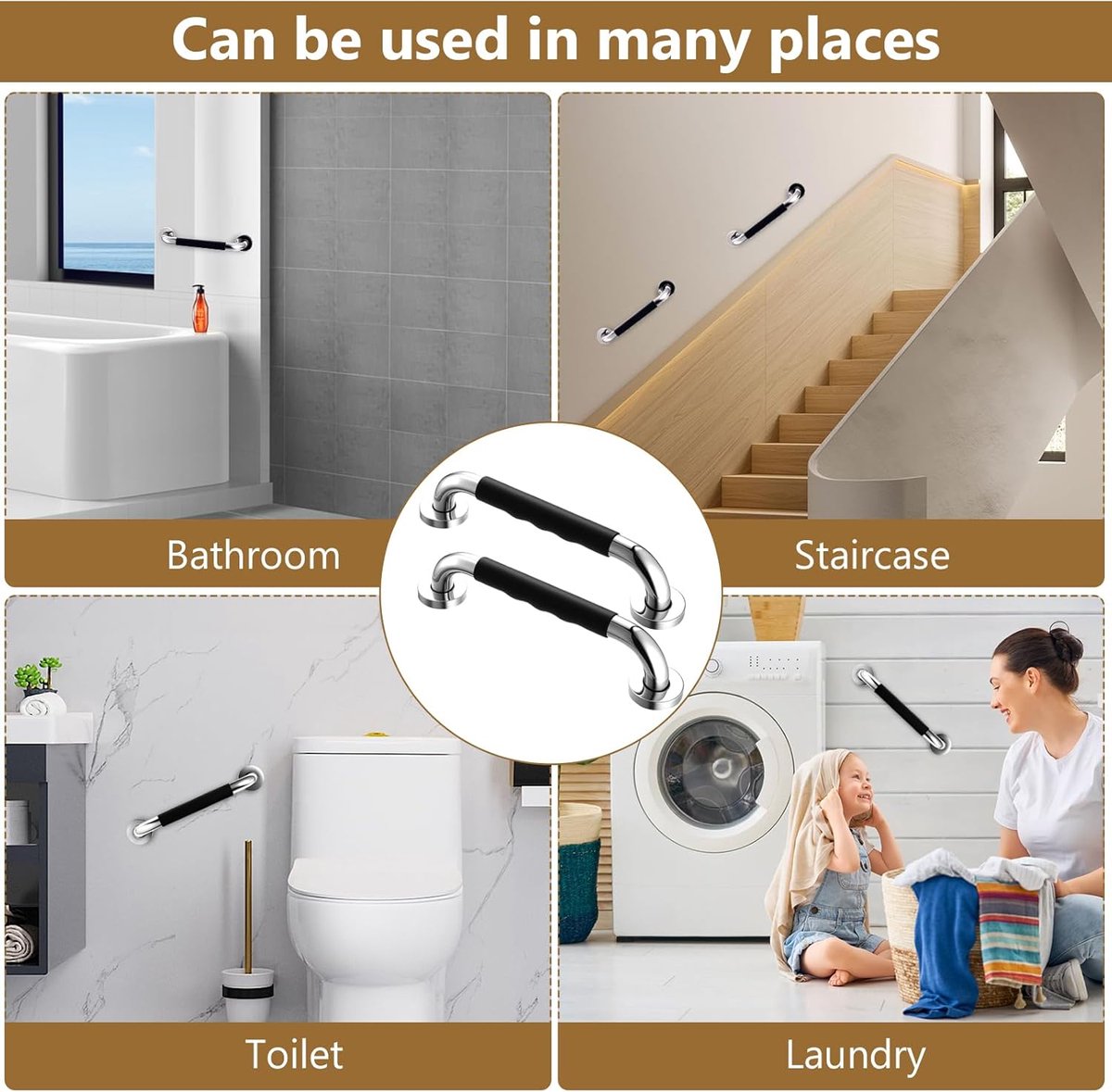 2 Pieces Toilet Grab Bars - 30 cm - Wall Grab Bar - Non-Slip Bathroom Grab Bars - Shower Grab Bars - Non-Slip Grab Bar - Toilet Grab Bar - Bathroom Grab Bars - Extra Grip - Stainless Steel Grab Bar for Shower - Shower Grab Bar - for the Elderly/Disabled/C - Image 5