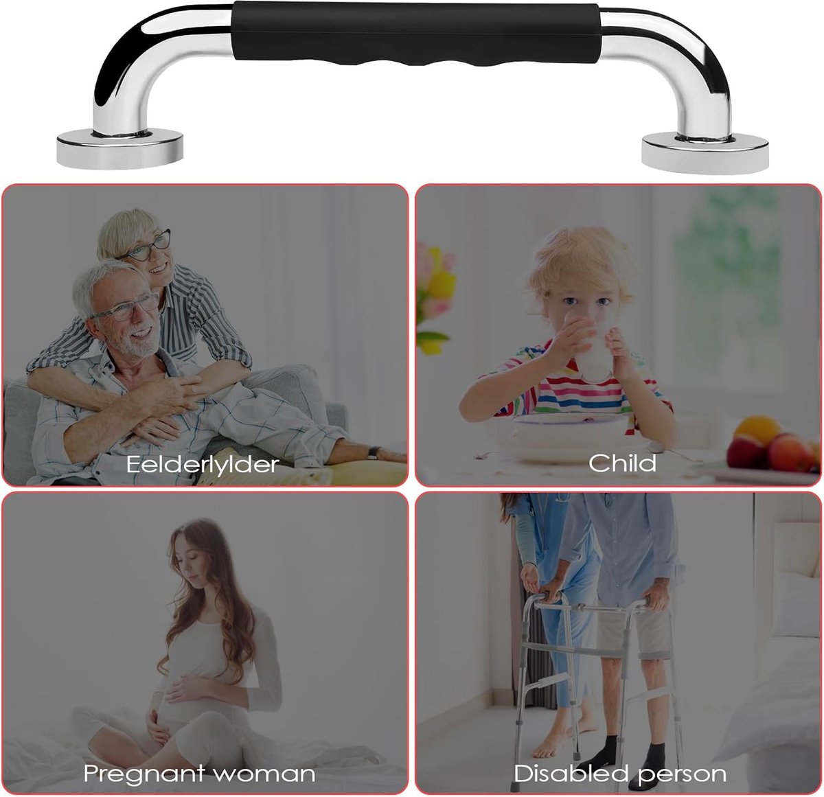 2 Pieces Toilet Grab Bars - 30 cm - Wall Grab Bar - Non-Slip Bathroom Grab Bars - Shower Grab Bars - Non-Slip Grab Bar - Toilet Grab Bar - Bathroom Grab Bars - Extra Grip - Stainless Steel Grab Bar for Shower - Shower Grab Bar - for the Elderly/Disabled/C - Image 6