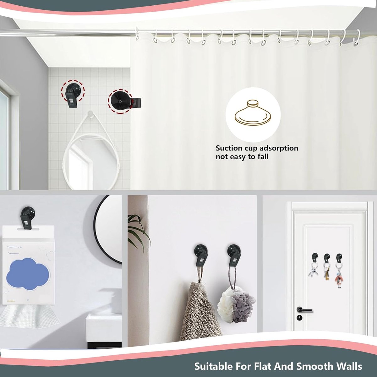 8 pieces - Suction cup clips - Shower curtain clips - Shower curtain clamps - Multifunctional storage clip - Windproof protective clips - shower curtain clips with suction cup - for car sunshades, refrigerator, notes, ticket and photo organization - 30*35 - Image 3