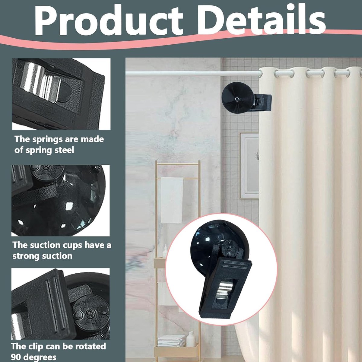 8 pieces - Suction cup clips - Shower curtain clips - Shower curtain clamps - Multifunctional storage clip - Windproof protective clips - shower curtain clips with suction cup - for car sunshades, refrigerator, notes, ticket and photo organization - 30*35 - Image 4