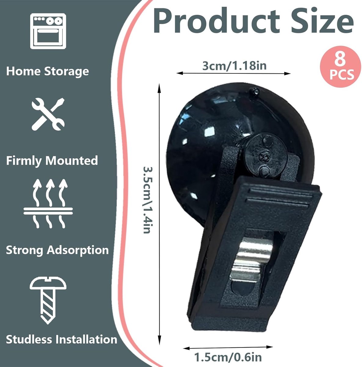 8 pieces - Suction cup clips - Shower curtain clips - Shower curtain clamps - Multifunctional storage clip - Windproof protective clips - shower curtain clips with suction cup - for car sunshades, refrigerator, notes, ticket and photo organization - 30*35 - Image 5