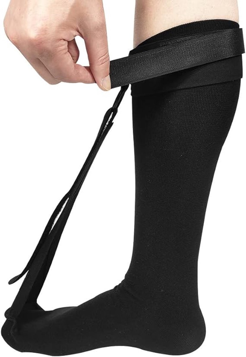 2 Pieces - Plantar fasciitis night stockings - Plantar fasciitis compression stockings - Adjustable - Foot drop support recovery stockings - Foot drop corrector - Super stretch - Black - L - Image 2
