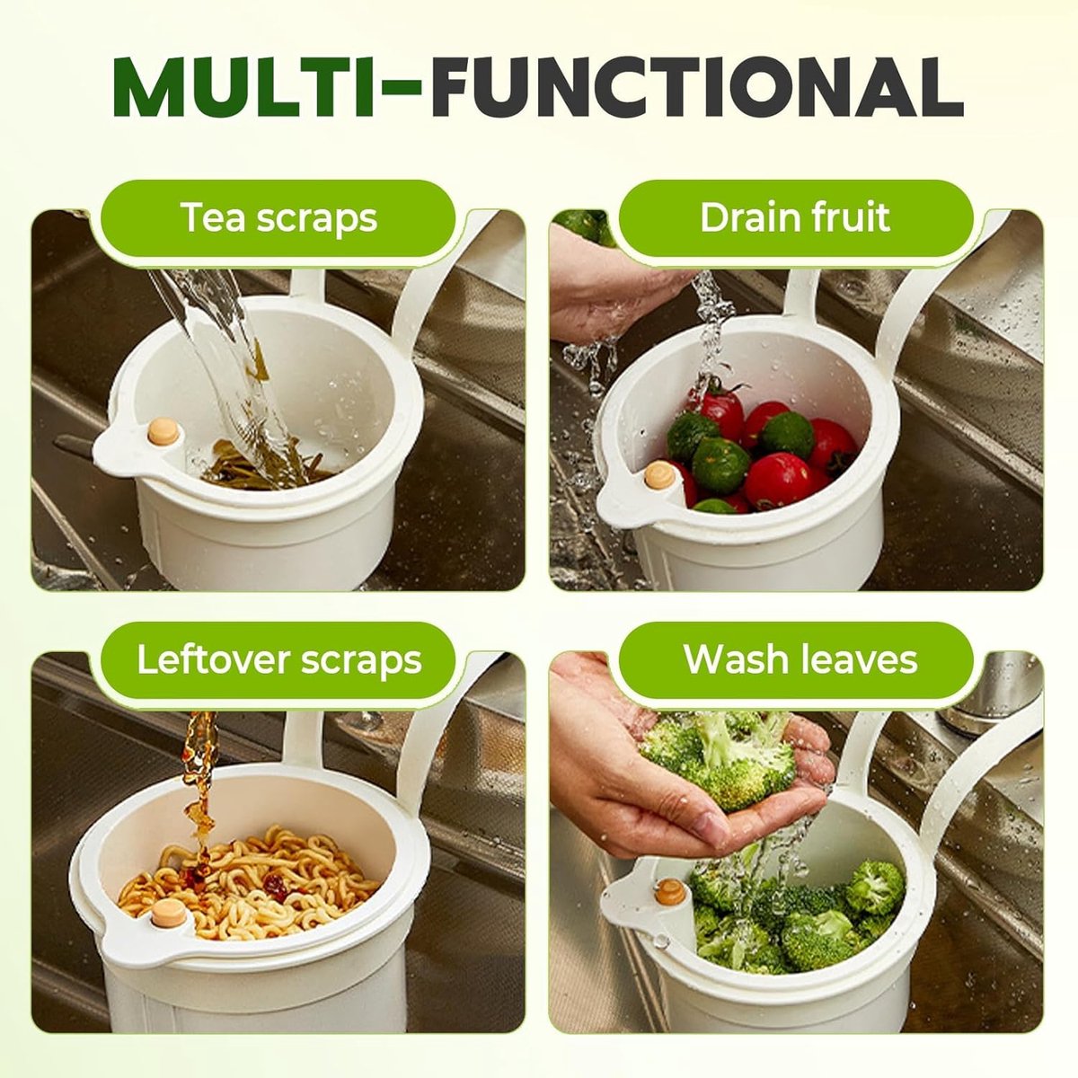 Drain Basket - Drain Filter - Sink Storage Holder - Faucet Hanging Strainer - Sink Drain Basket - Sink Strainer Basket - Sink Food Waste Collection Bin - Sink Trash Can - Plastic Kitchen Sink Strainer - Food Fruit Vegetable Drying Rack - White - Image 2