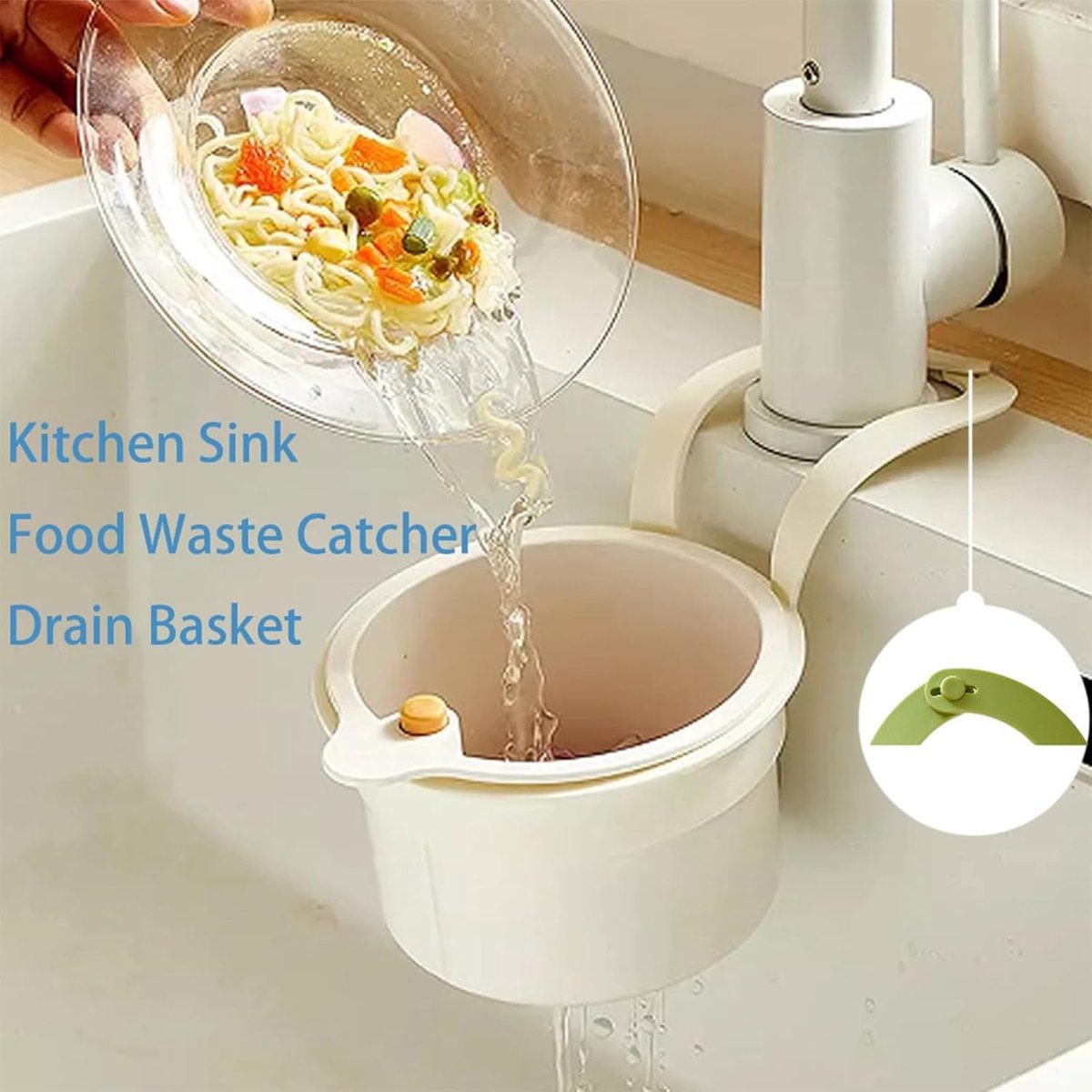 Drain Basket - Drain Filter - Sink Storage Holder - Faucet Hanging Strainer - Sink Drain Basket - Sink Strainer Basket - Sink Food Waste Collection Bin - Sink Trash Can - Plastic Kitchen Sink Strainer - Food Fruit Vegetable Drying Rack - White - Image 4