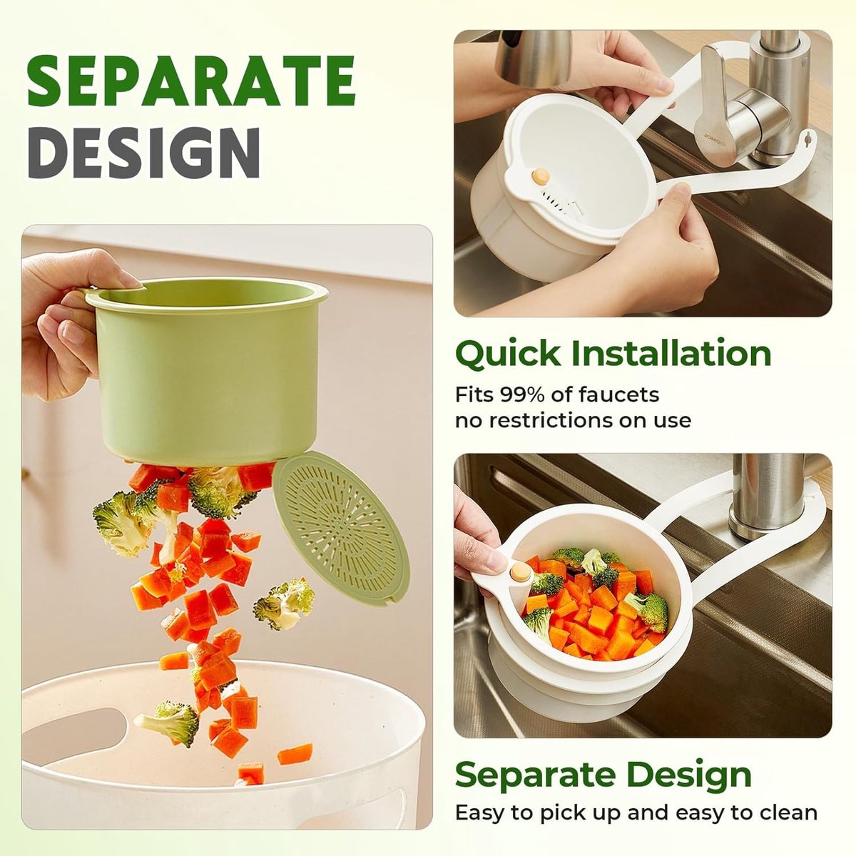 Drain Basket - Drain Filter - Sink Storage Holder - Faucet Hanging Strainer - Sink Drain Basket - Sink Strainer Basket - Sink Food Waste Collection Bin - Sink Trash Can - Plastic Kitchen Sink Strainer - Food Fruit Vegetable Drying Rack - White - Image 6