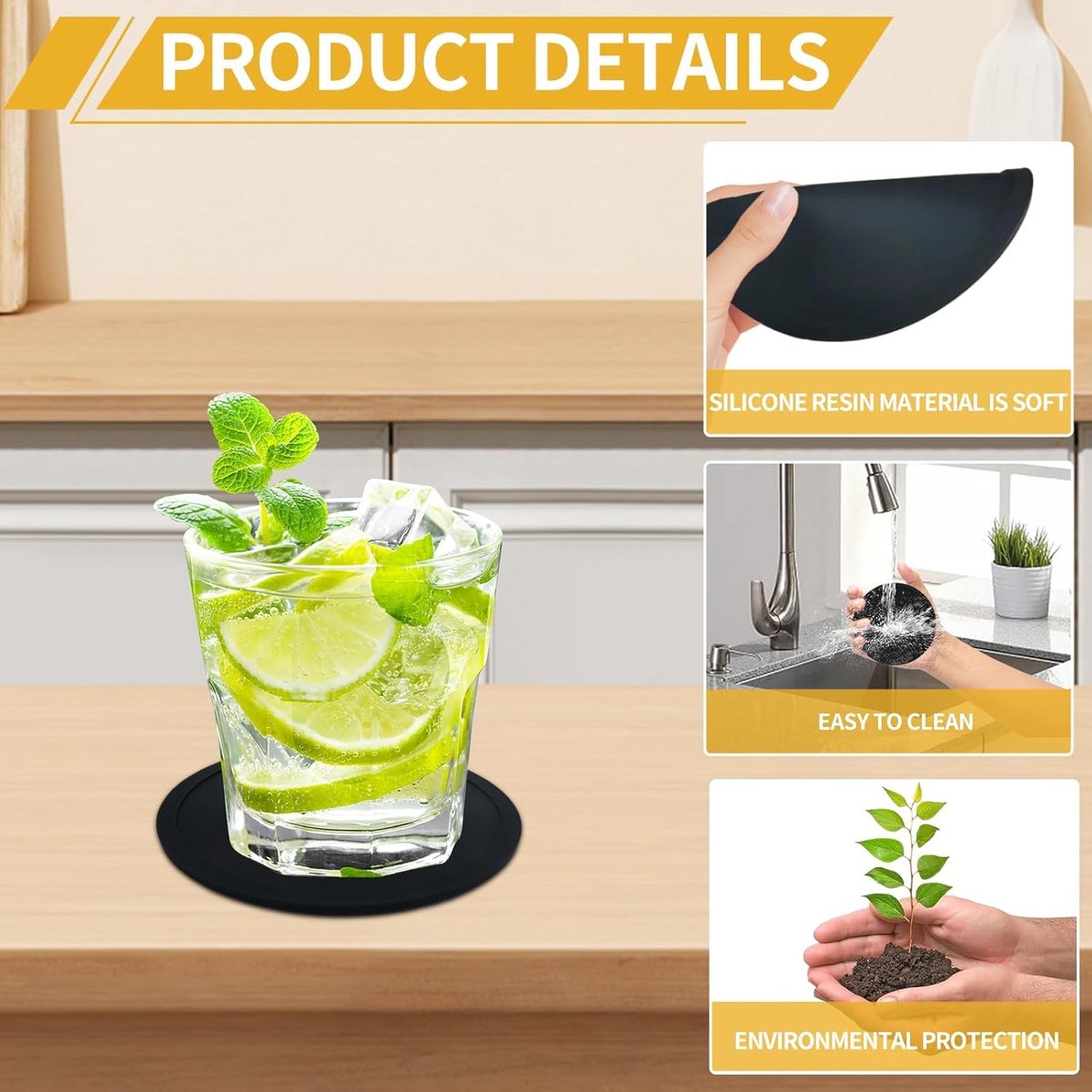 Silicone Coasters with Holder - Set of 20 - Coasters for Glasses - Coaster Set - Non-Slip Black Round Coasters - Insulated Coasters - Absorbent and Heat Resistant - for Bars, Cups, Glasses, Gifts, Table Decorations, Vases - Image 6