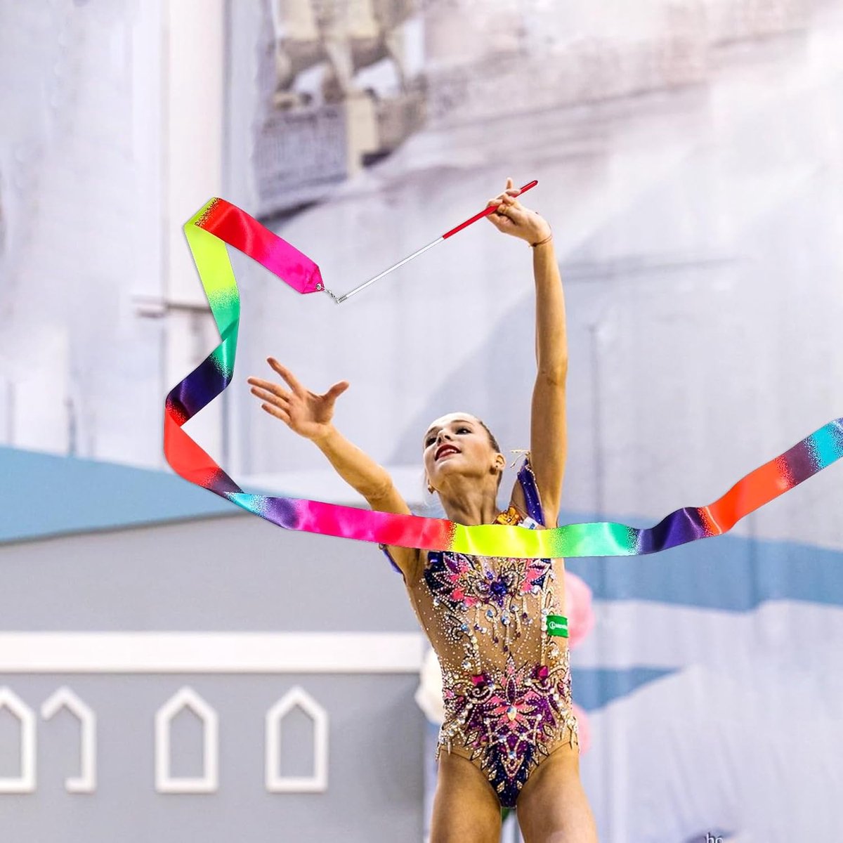 pieces - Ribbon dance sticks - 2 m - Dance rainbow streamers - 30cm long stick - ribbon dance staff - rhythmic gymnastics ribbon staff - ribbon sticks - rhythmic gymnastics ribbons - for artistic dance flags, talent shows and training equipment - gradient - Image 3