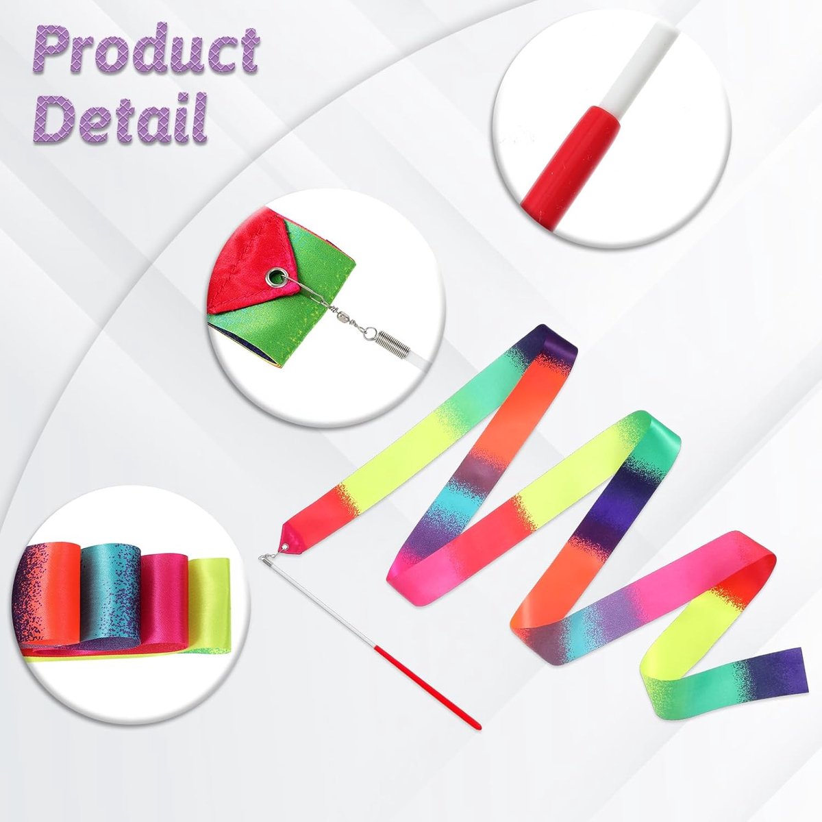 pieces - Ribbon dance sticks - 2 m - Dance rainbow streamers - 30cm long stick - ribbon dance staff - rhythmic gymnastics ribbon staff - ribbon sticks - rhythmic gymnastics ribbons - for artistic dance flags, talent shows and training equipment - gradient - Image 4