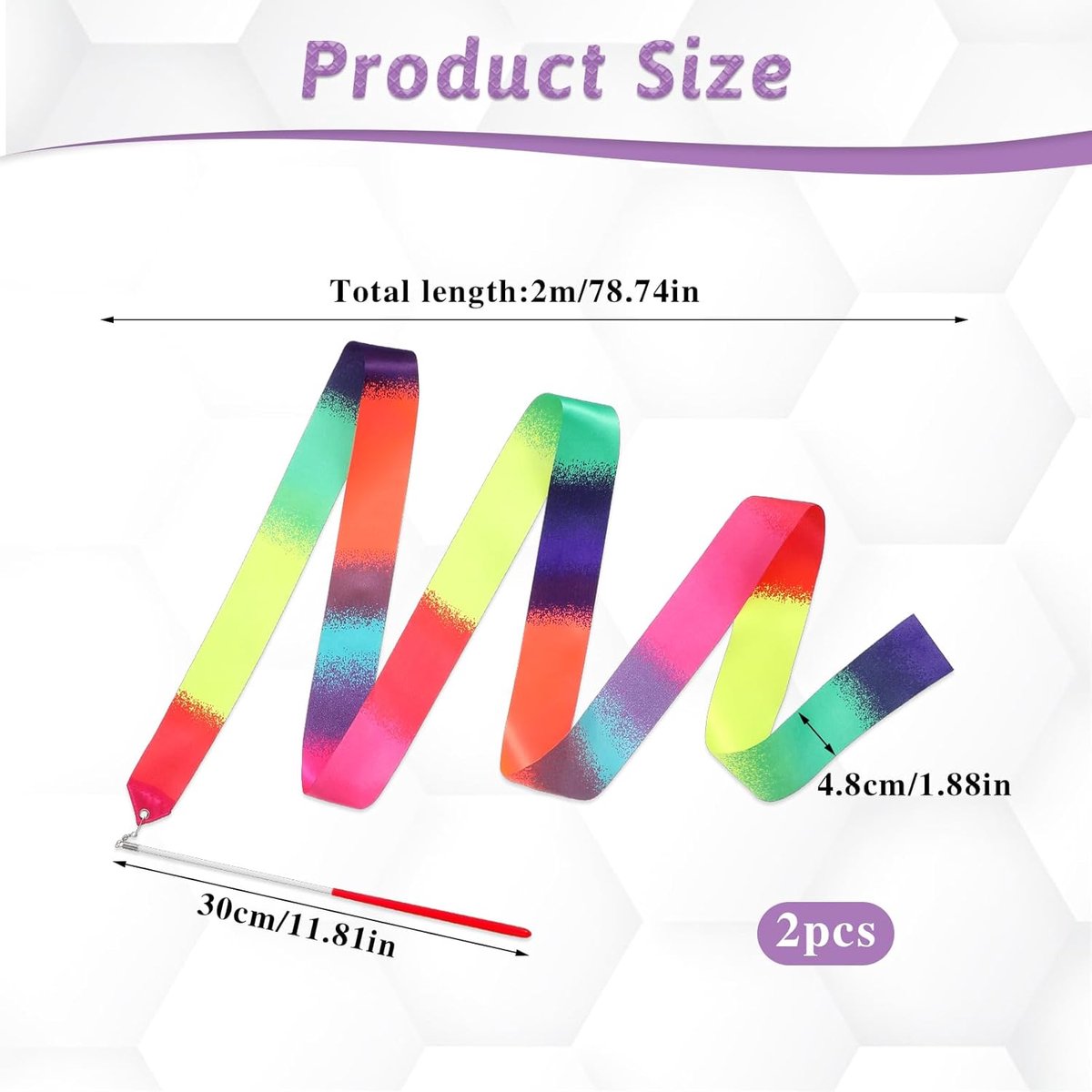 pieces - Ribbon dance sticks - 2 m - Dance rainbow streamers - 30cm long stick - ribbon dance staff - rhythmic gymnastics ribbon staff - ribbon sticks - rhythmic gymnastics ribbons - for artistic dance flags, talent shows and training equipment - gradient - Image 5