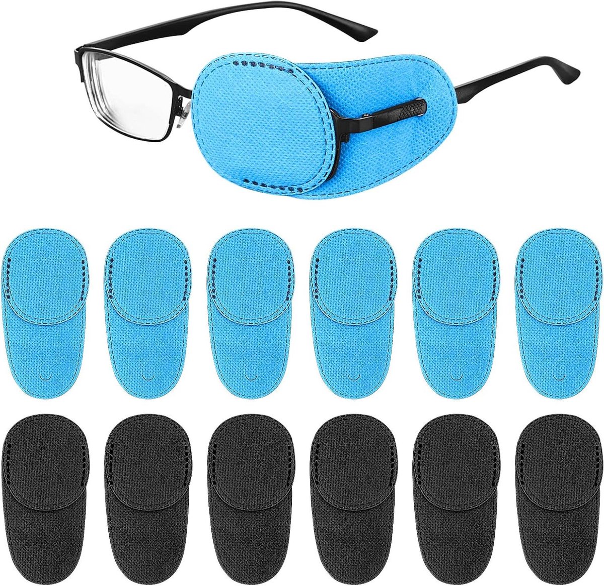 Pack of 12 Eye Patches for Glasses - Reusable Glasses Cases - Non-woven Fabric Eye Patches for Adults and Children - Suitable for lazy eye and strabismus - Left and Right Eye Patch. - Image 1