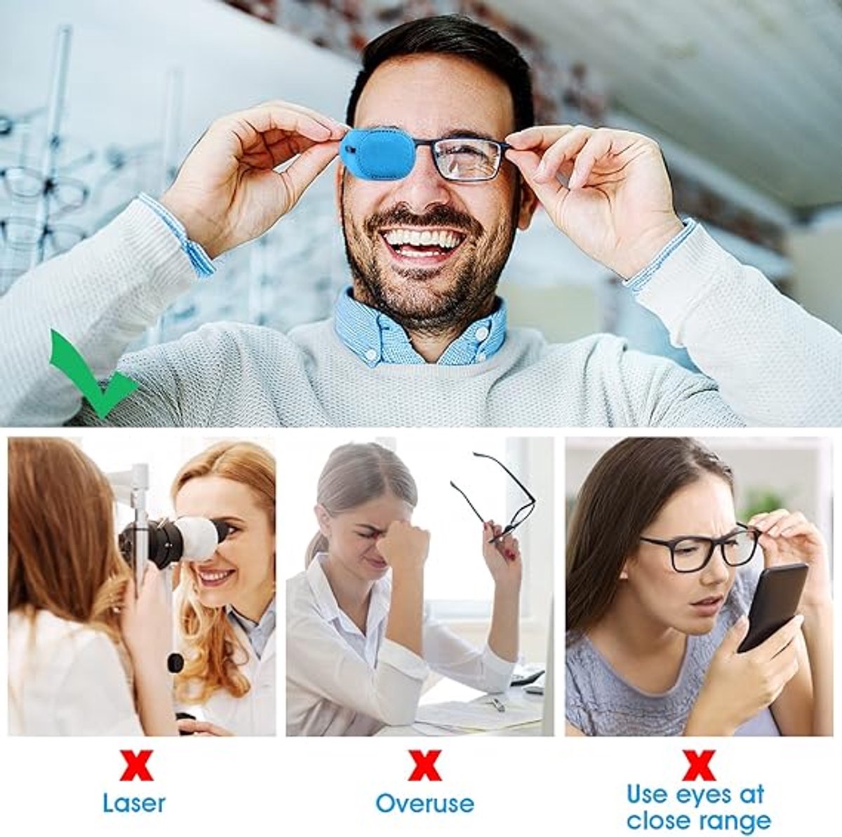 Pack of 12 Eye Patches for Glasses - Reusable Glasses Cases - Non-woven Fabric Eye Patches for Adults and Children - Suitable for lazy eye and strabismus - Left and Right Eye Patch. - Image 3