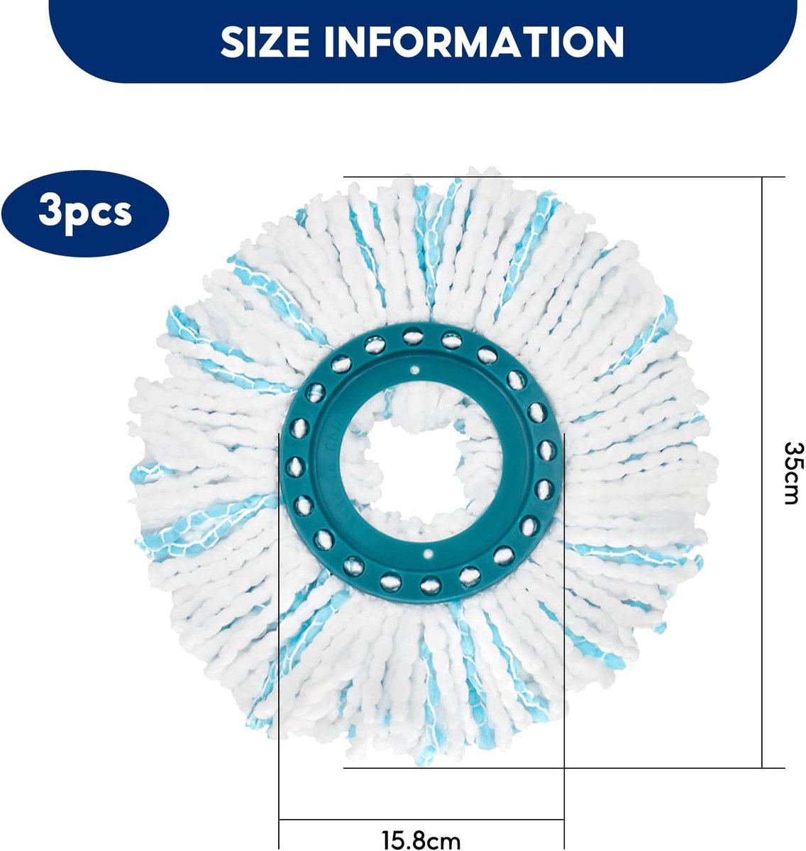 3 pieces - Mop refill - Replacement mop head - Suitable for Leifheit Clean Twist Disc Mop - Clean Twist Disc Mop Head - Mop Head Replacement Covers - Replacement Clean Twist Disc Mop - efficient water absorption - strong cleaning - 35 cm - Image 5