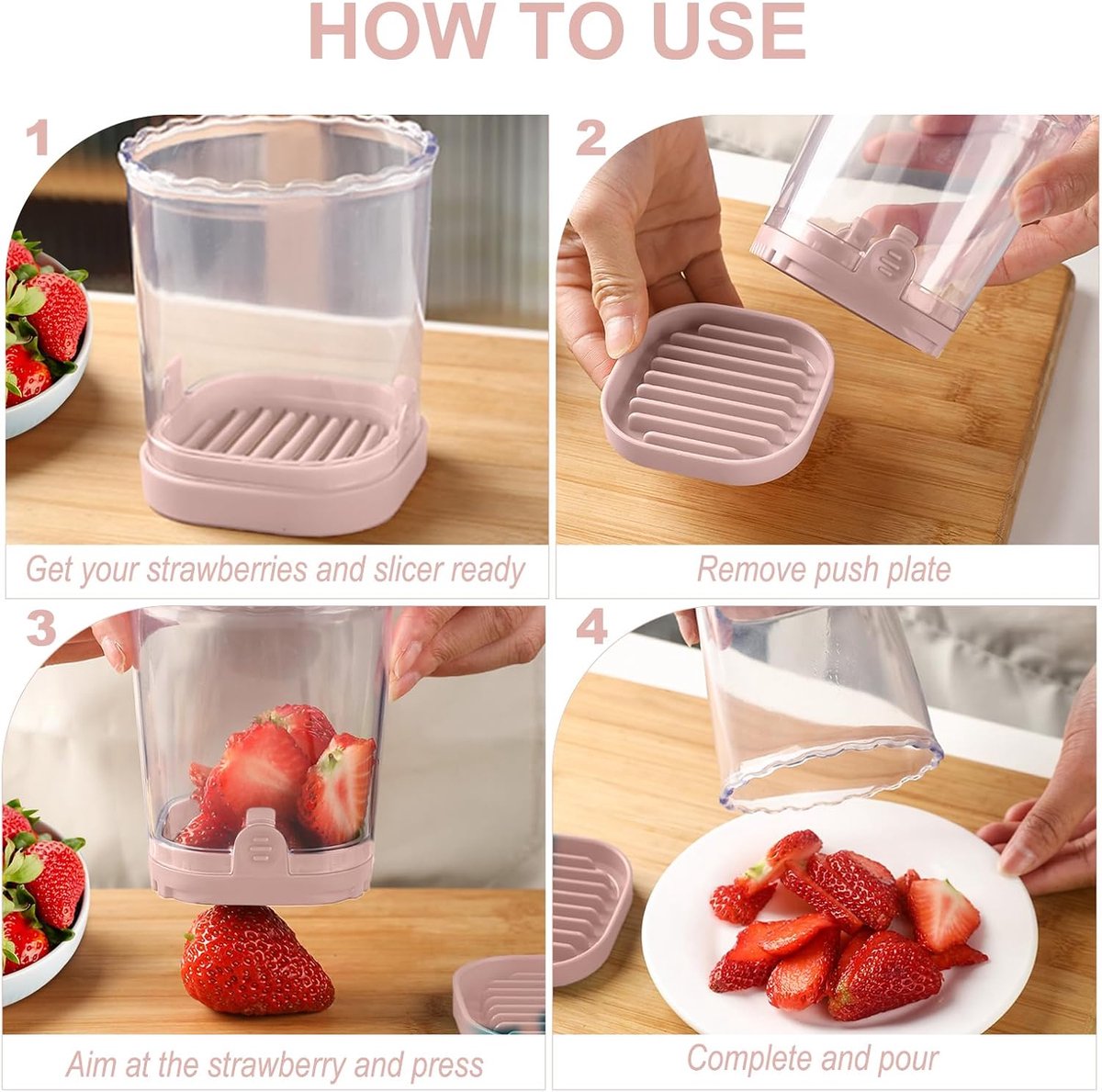 Fruit slicer - Multifunctional slicer - Fruit slicing cup - Grape slicer - strawberry slicer - fast banana, grape and egg cuber - Kitchen Tool - kitchen utensils - portable kitchen tool - Pink - Image 3