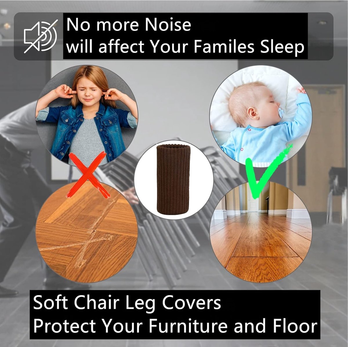 24 pieces furniture leg socks - Chair socks - brown furniture socks - chair leg floor protectors - Chair Leg Felt Pads - high elastic chair leg covers furniture caps set - easy to move and reduce noise - Furniture Leg - Anti-slip mat - Image 4