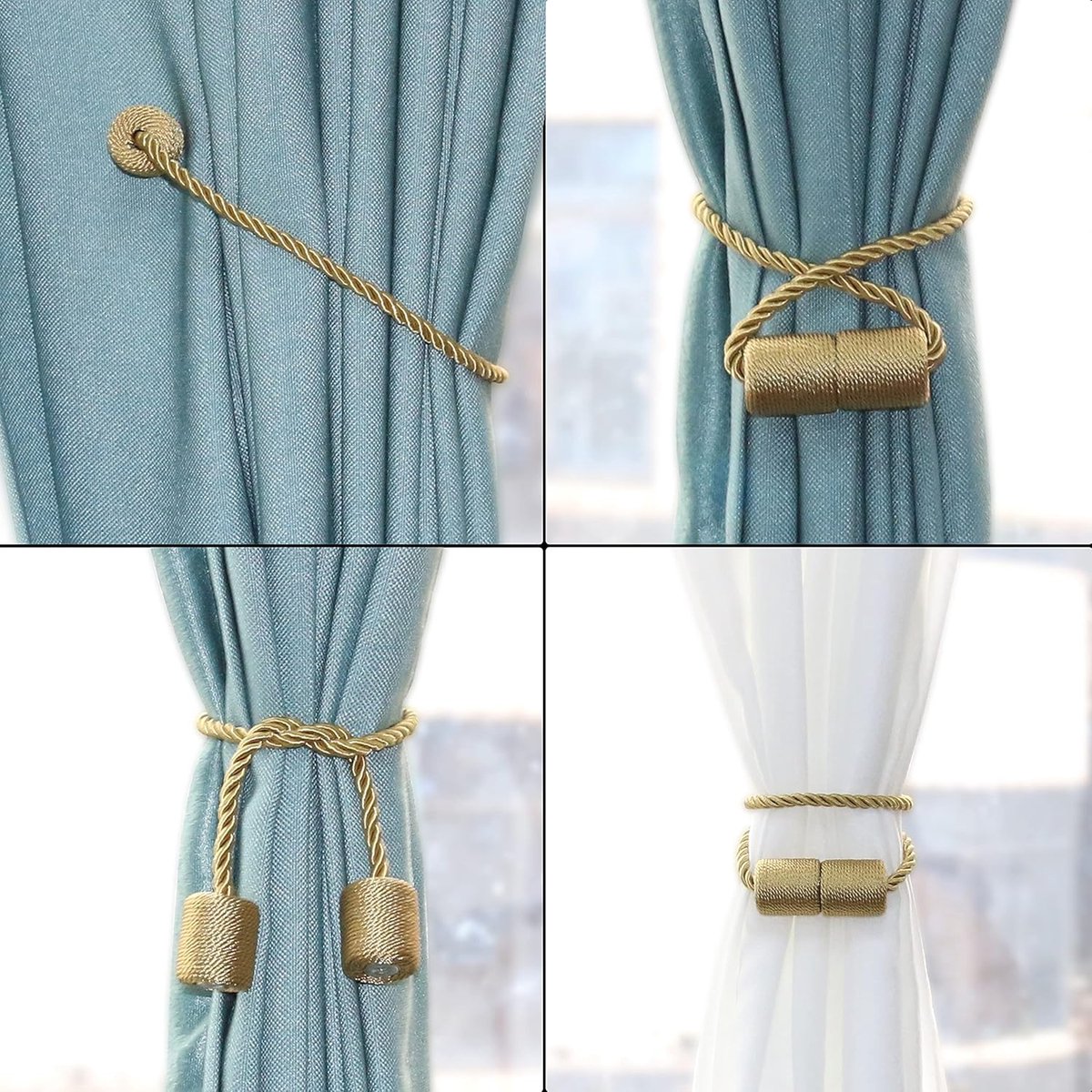 2 Pieces Magnetic Curtain Ties - Curtain Tieback Hook - Curtain Fasteners - Curtain Tieback - Magnetic Curtain Cord - Curtain Ties - Curtain Holders - Thickened Steel Cable - Gold - Image 4