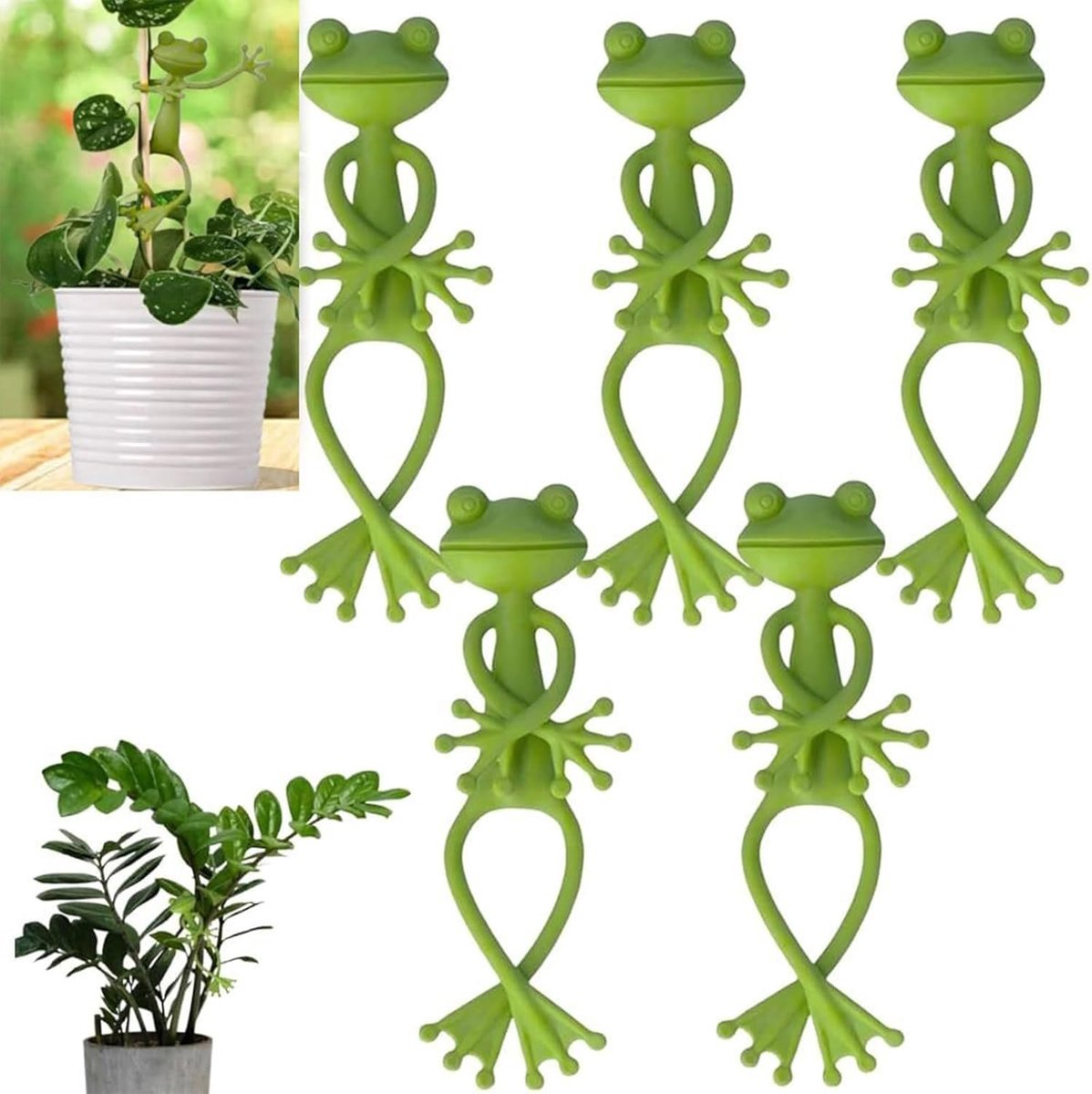 5 Pieces - Frog Plant Stand - Plant Support - Green Frog Plant Supports - Cute Frog Flowerpot Hugger Plant Climbing Fixture Clips - Freestanding - Animal Figurines Planter Pot Hanger Decorations - Image 1