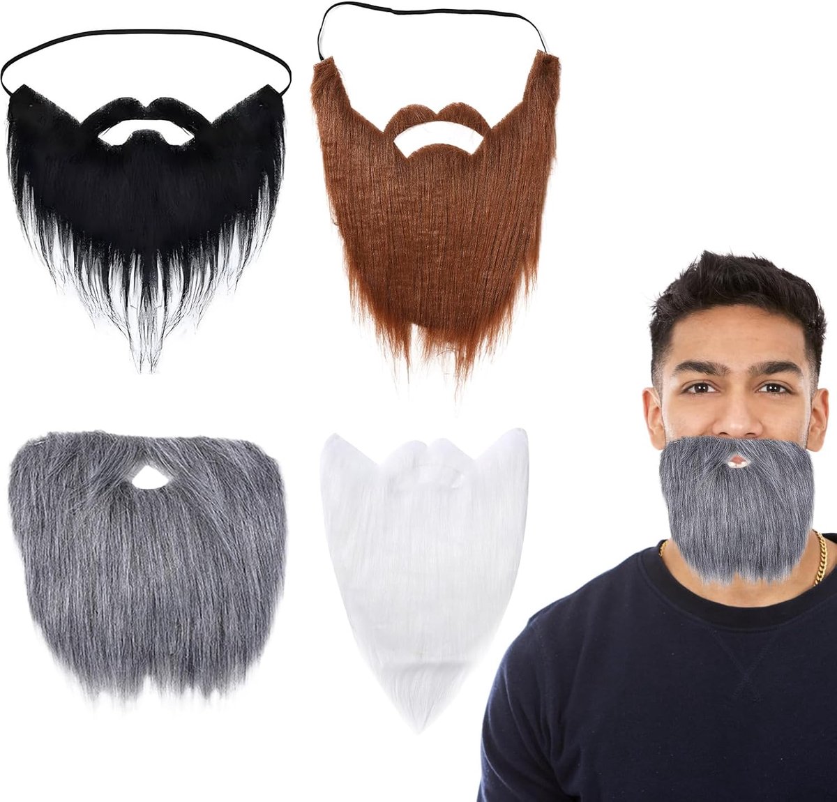 pieces - Fake beard - artificial beards - fake beards for parties - Halloween beards - Santa beards - adjustable elastic rope moustache props - role-playing accessories - for Halloween, Christmas, cosplay and party disguise - Image 1