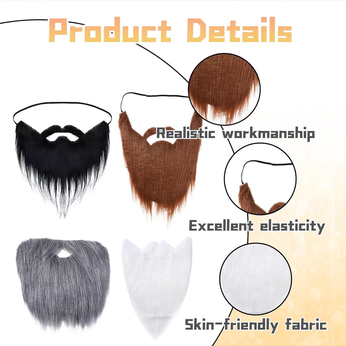 pieces - Fake beard - artificial beards - fake beards for parties - Halloween beards - Santa beards - adjustable elastic rope moustache props - role-playing accessories - for Halloween, Christmas, cosplay and party disguise - Image 2