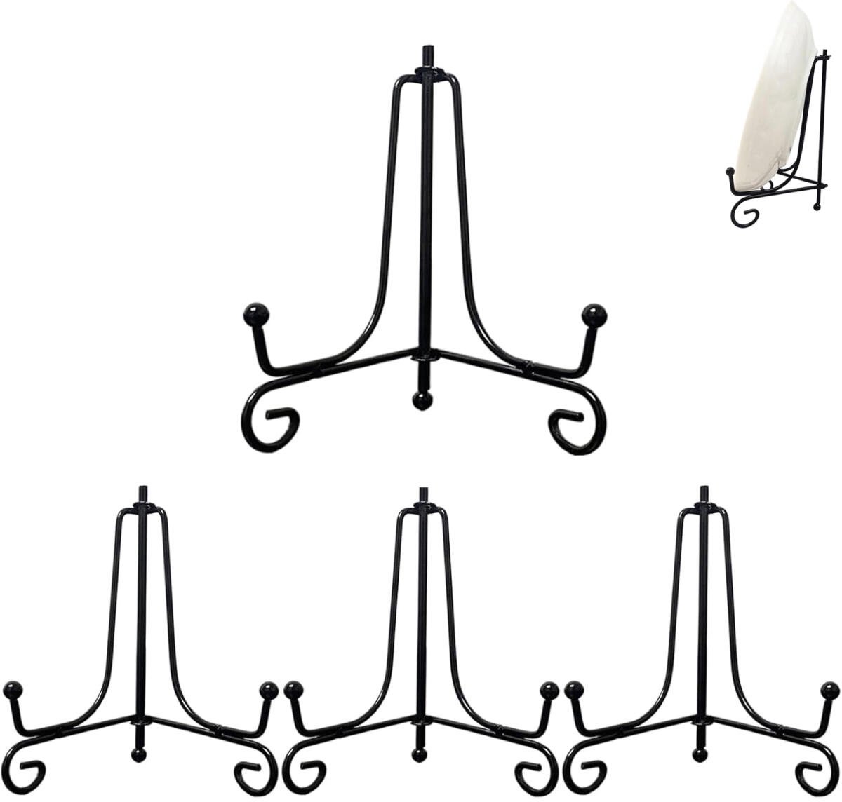 4 pieces - sign stand - plate holder - iron plate stands - plate stands for display - Display rack - foldable easel stand - metal photo stand - photo stand - book stand - plate stands - 4 inch - black - Image 1