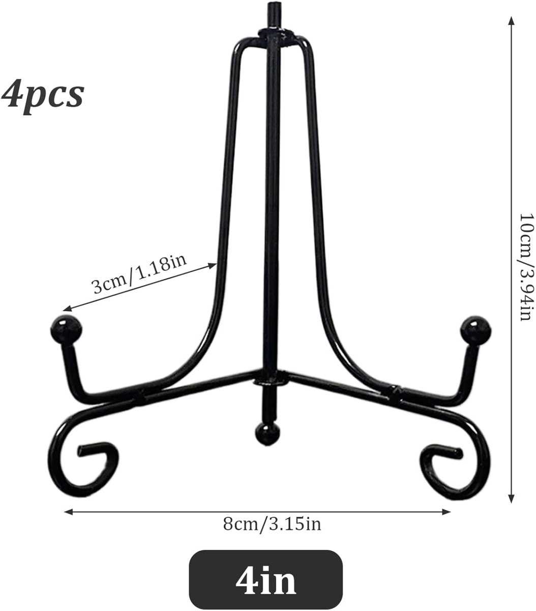 4 pieces - sign stand - plate holder - iron plate stands - plate stands for display - Display rack - foldable easel stand - metal photo stand - photo stand - book stand - plate stands - 4 inch - black - Image 5