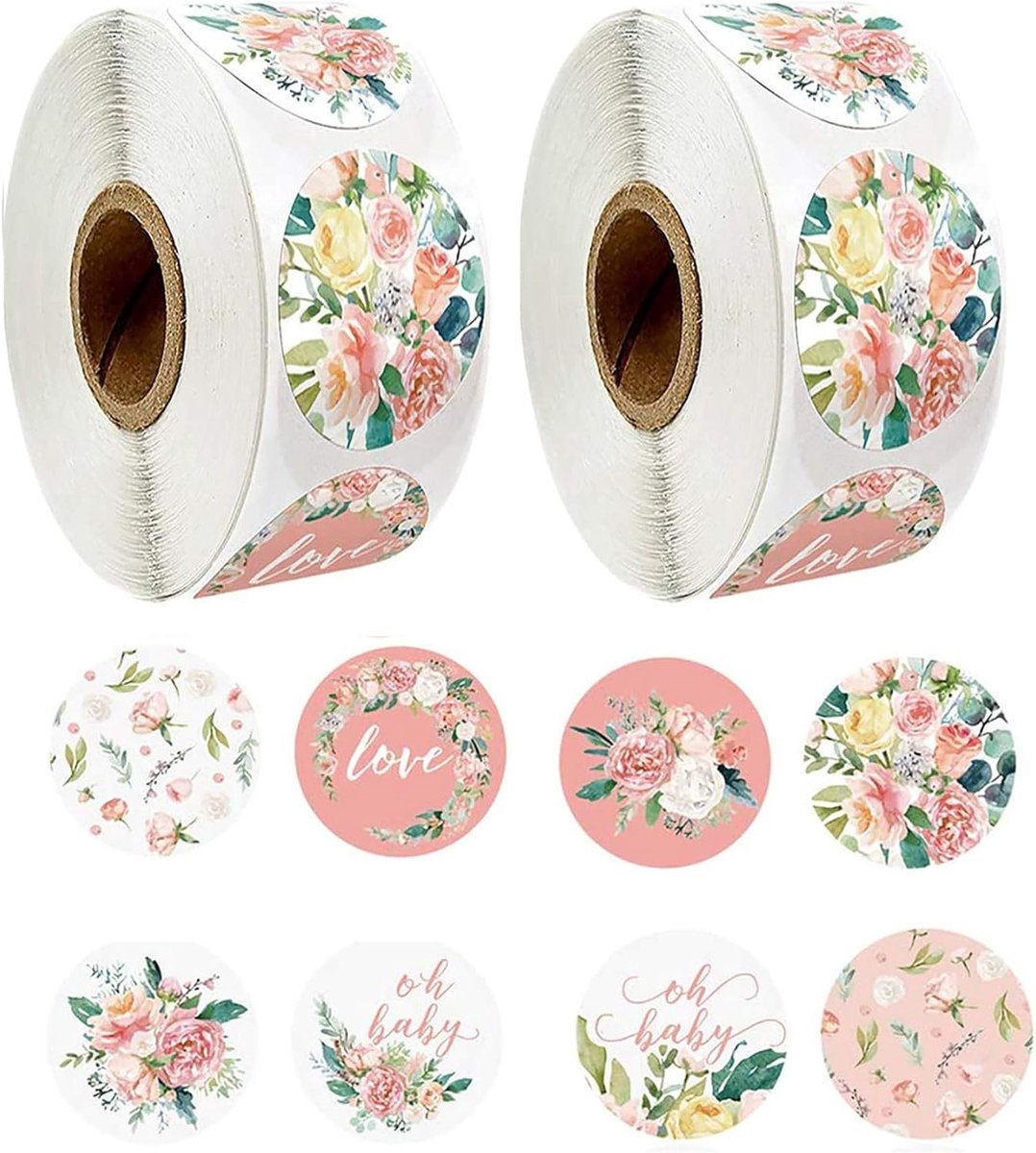 Label - 2 rolls (1000 pieces per roll) - Sealing sticker - Sealing sticker - Sticker - Flower stickers - Envelope sealing sticker - Gift sealing - Coded label stickers - self-adhesive labels - for gifts, wedding, birthday, party, packaging - Image 1