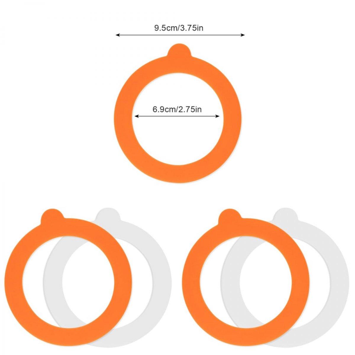 20 pieces - Sealing gasket - 95*70 mm - Silicone gaskets for jars - Replacement silicone rubber gaskets - replacement silicone rings - for sealing jars - for glass jar lids, food preservation - orange and white - Image 2