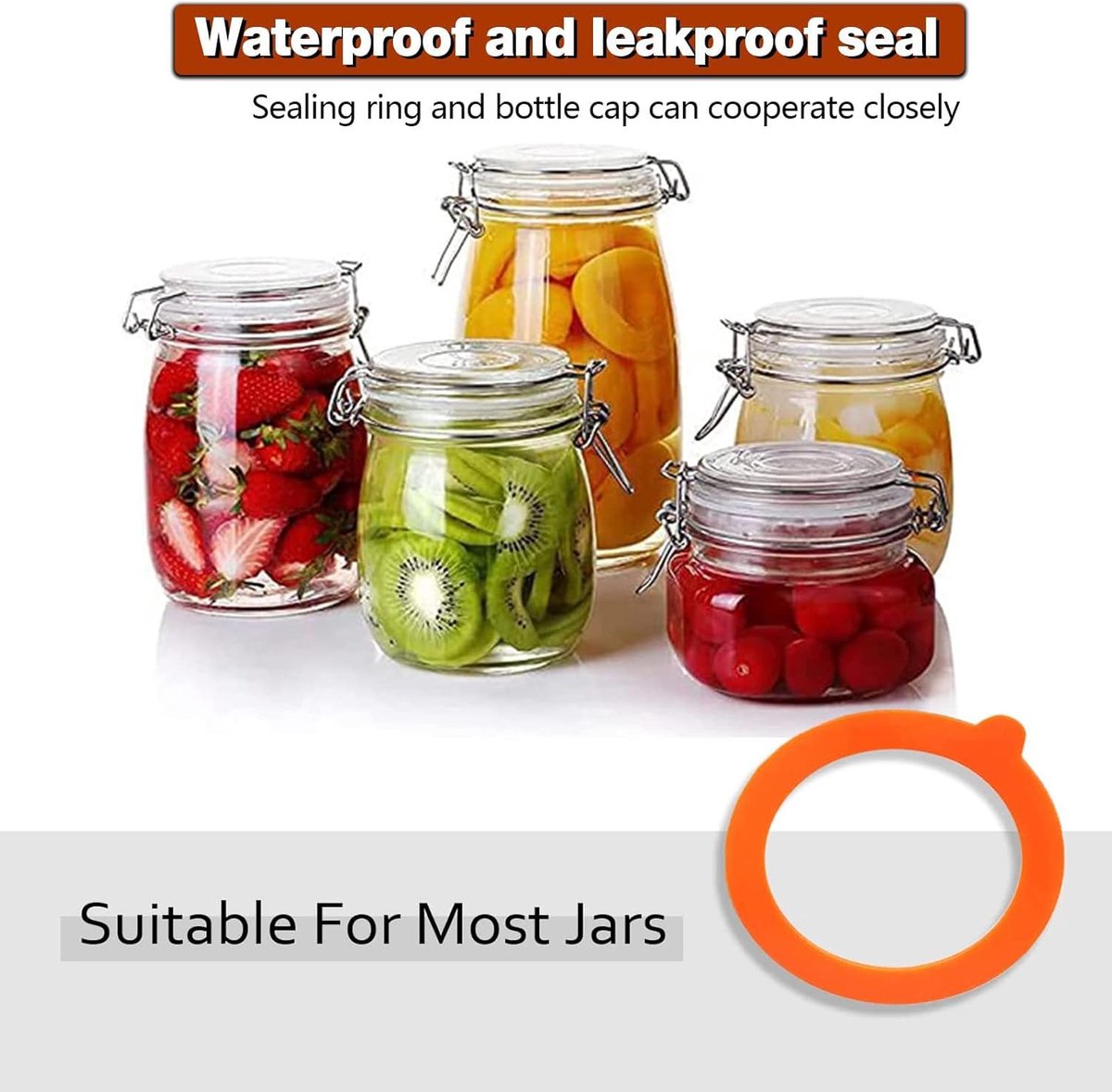 20 pieces - Sealing gasket - 95*70 mm - Silicone gaskets for jars - Replacement silicone rubber gaskets - replacement silicone rings - for sealing jars - for glass jar lids, food preservation - orange and white - Image 5