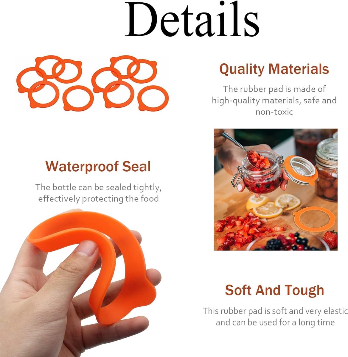 20 pieces - Sealing gasket - 95*70 mm - Silicone gaskets for jars - Replacement silicone rubber gaskets - replacement silicone rings - for sealing jars - for glass jar lids, food preservation - orange and white - Image 6