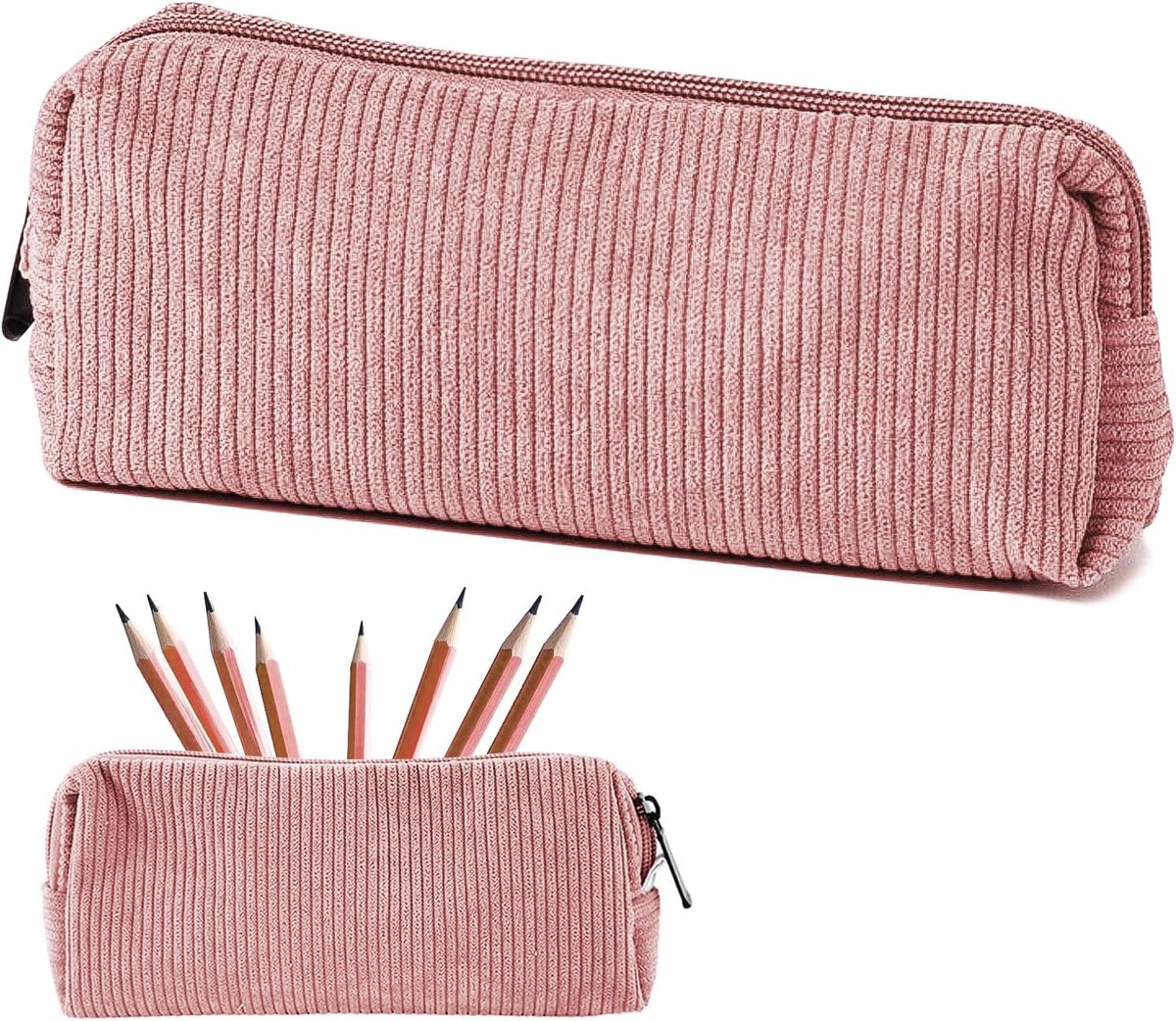 Pencil Case - Pencil Case - Pen Case - Storage Bag - School Pencil Case - Storage Box - Corduroy Pencil Case - Makeup Bag - with Zipper - Cosmetics Organizer - for girls, boys, adults and teenagers - 20*4.5*7.5cm - Pink - Image 1