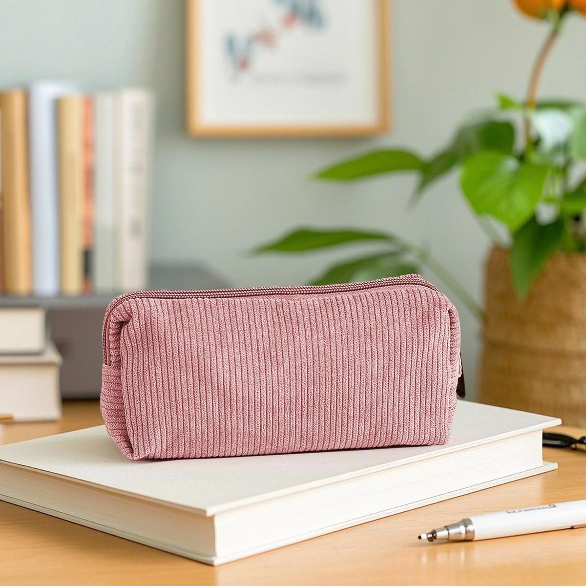 Pencil Case - Pencil Case - Pen Case - Storage Bag - School Pencil Case - Storage Box - Corduroy Pencil Case - Makeup Bag - with Zipper - Cosmetics Organizer - for girls, boys, adults and teenagers - 20*4.5*7.5cm - Pink - Image 2