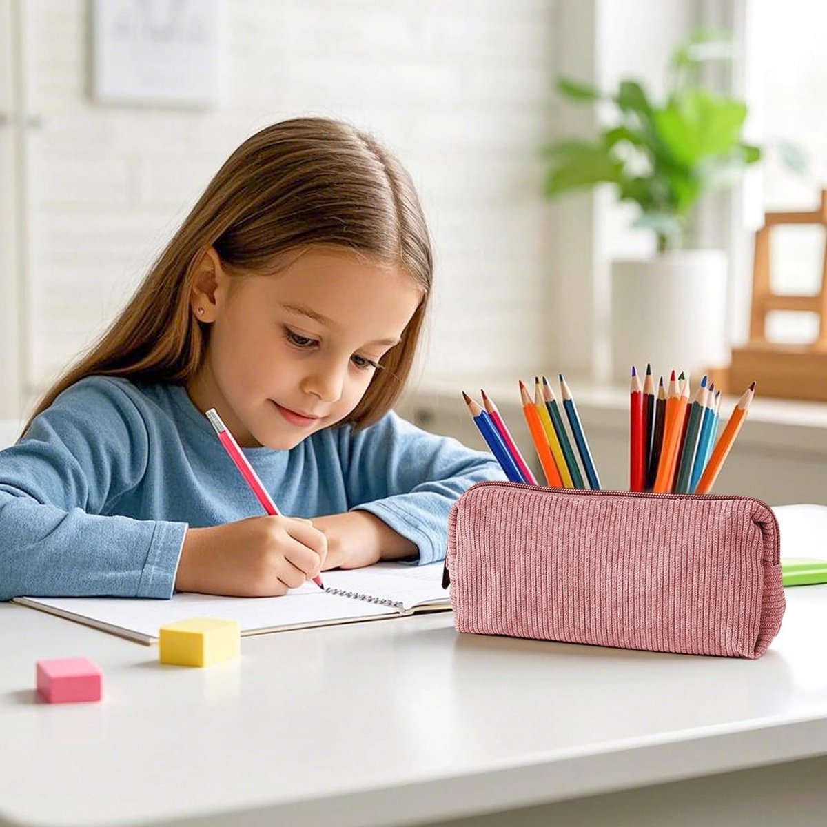 Pencil Case - Pencil Case - Pen Case - Storage Bag - School Pencil Case - Storage Box - Corduroy Pencil Case - Makeup Bag - with Zipper - Cosmetics Organizer - for girls, boys, adults and teenagers - 20*4.5*7.5cm - Pink - Image 4