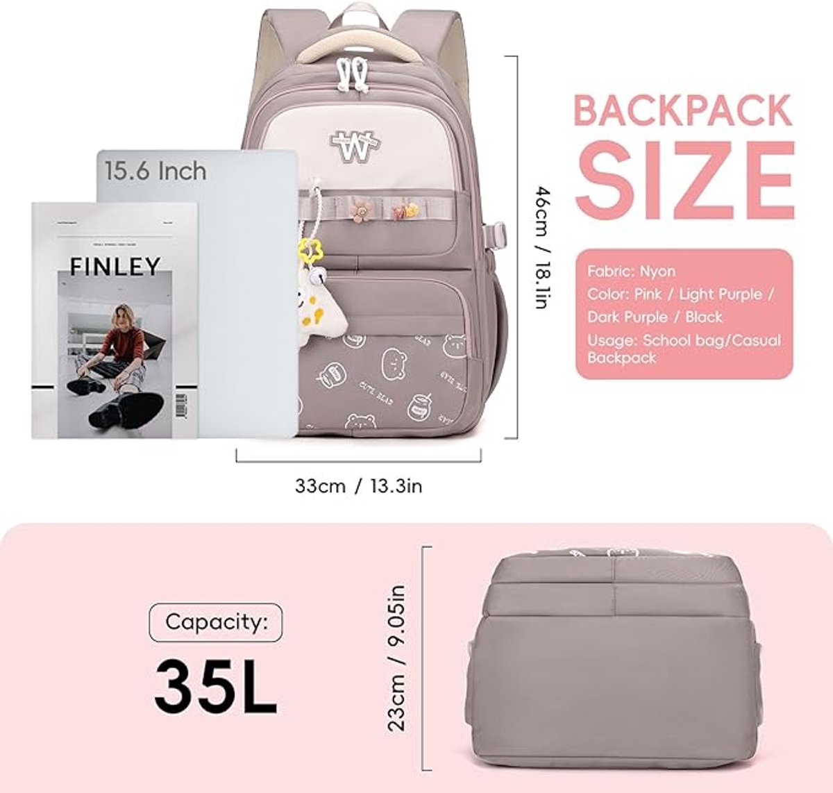 backpack - backpack for girls - Waterproof Girl Backpack - School backpack - boys' backpack - women's backpack - lightweight school bag - School bag - Girls' School Student School Bag - Backpacks - Teenagers - Large capacity school backpacks - Image 6
