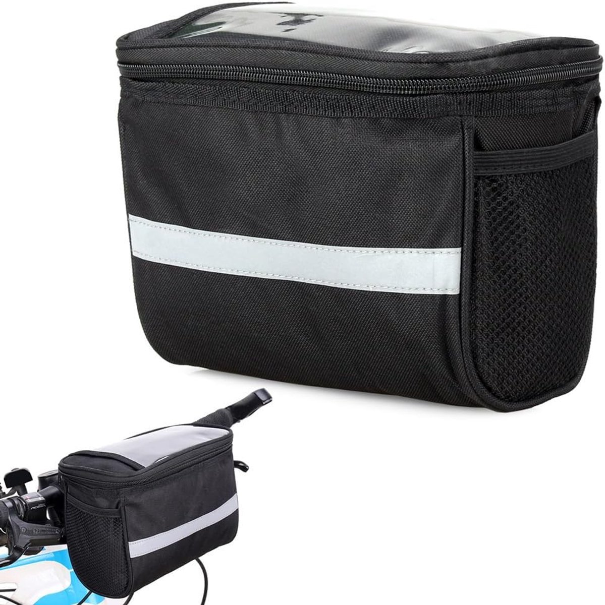 Bicycle Handlebar Bag - Waterproof Handlebar Bag - Detachable Bicycle Handlebar Bag - Bicycle Travel Accessories - Phone Bike Bag - Luggage Organizer - with transparent holder for mobile phones - Bicycle Bags for Electric Bikes - Black - Image 1