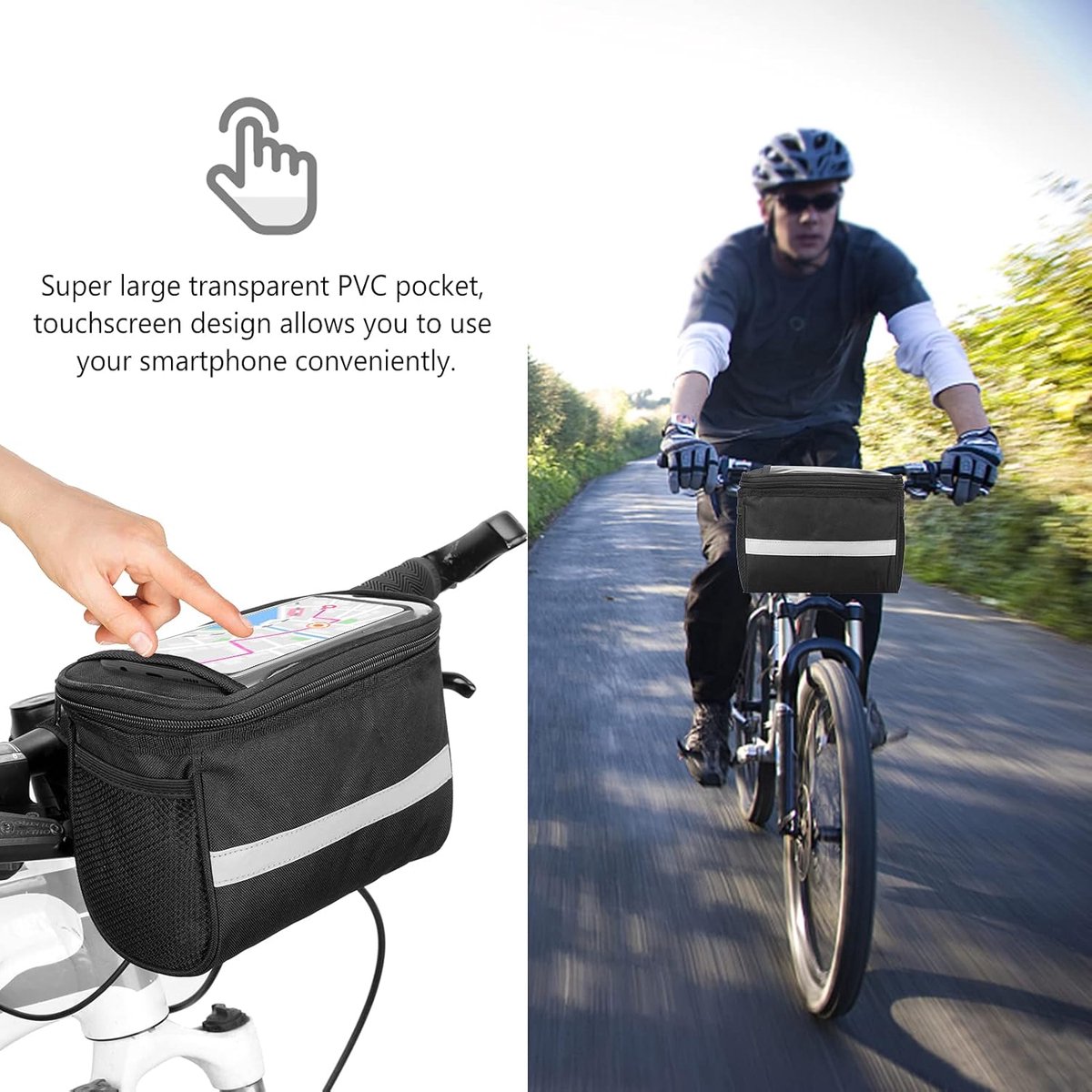 Bicycle Handlebar Bag - Waterproof Handlebar Bag - Detachable Bicycle Handlebar Bag - Bicycle Travel Accessories - Phone Bike Bag - Luggage Organizer - with transparent holder for mobile phones - Bicycle Bags for Electric Bikes - Black - Image 2