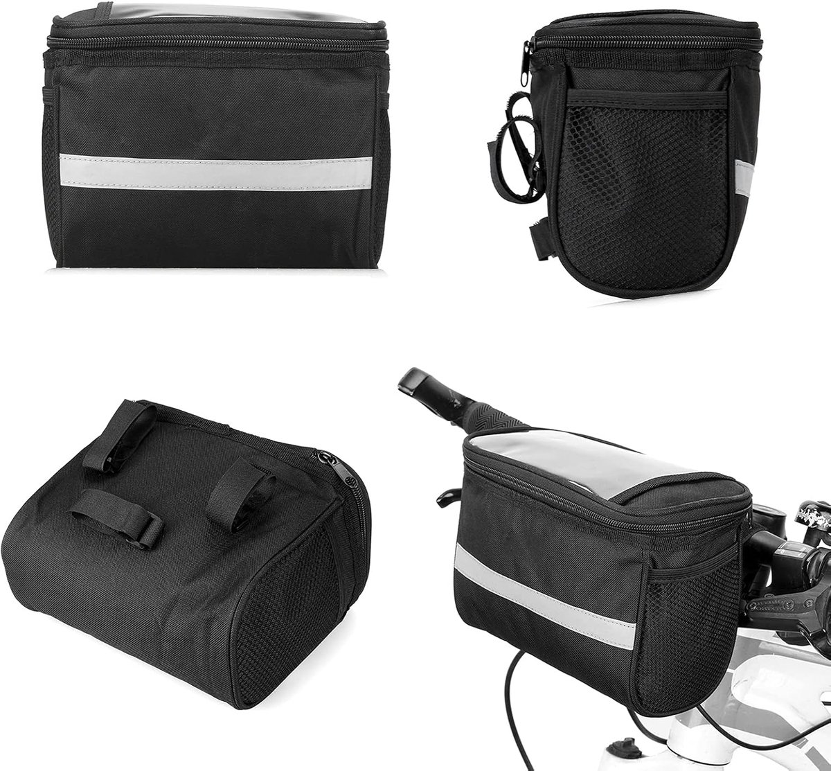 Bicycle Handlebar Bag - Waterproof Handlebar Bag - Detachable Bicycle Handlebar Bag - Bicycle Travel Accessories - Phone Bike Bag - Luggage Organizer - with transparent holder for mobile phones - Bicycle Bags for Electric Bikes - Black - Image 5