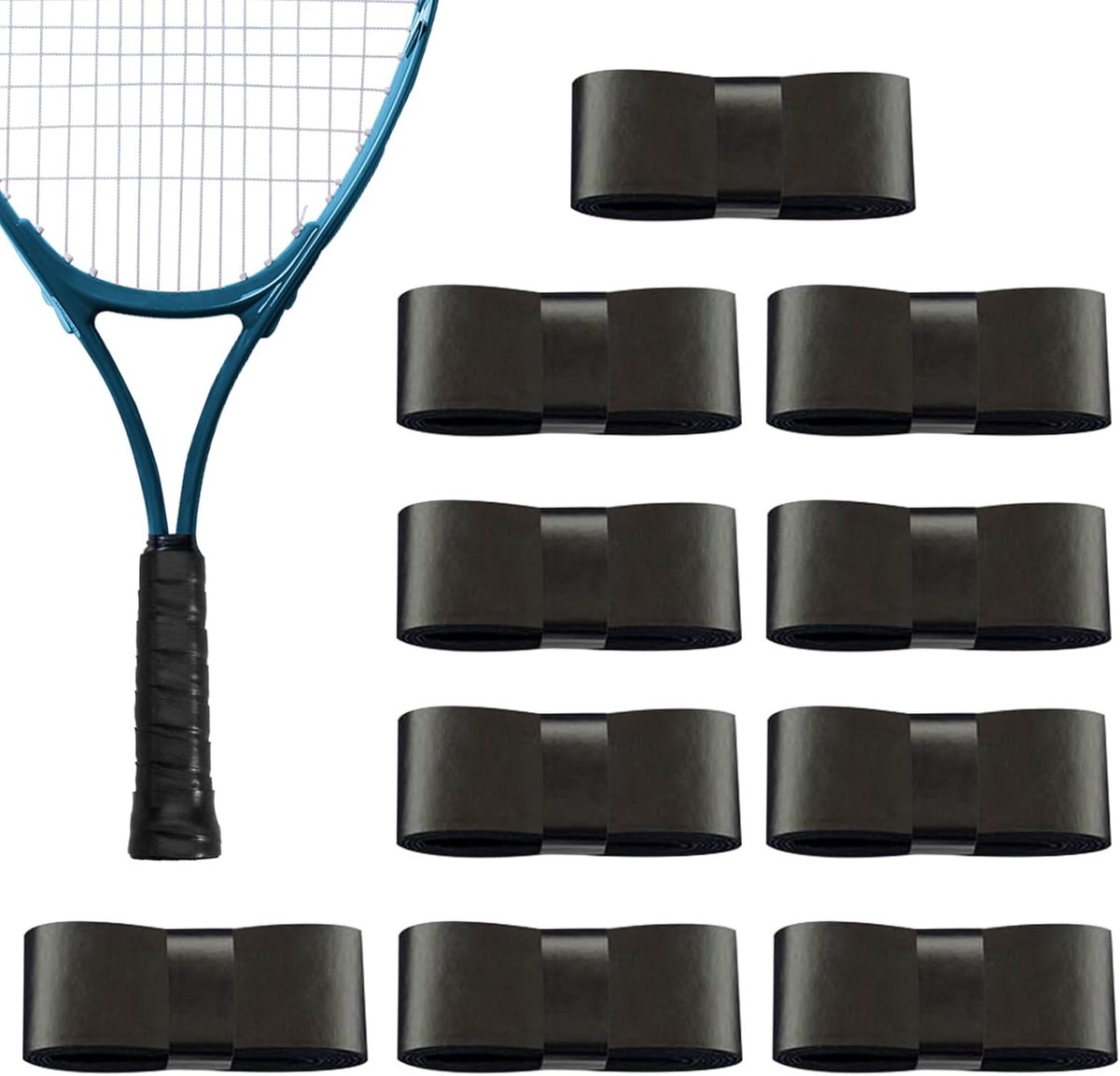 10 pieces - Racket grips - Racket Grip Tape - Badminton grip tape - Tennis racket grip tape - anti-slip grip tape for tennis rackets - replacement overgrip - sports accessories - for tennis rackets, tennis, squash - 1200*25*0.6mm - black - Image 1