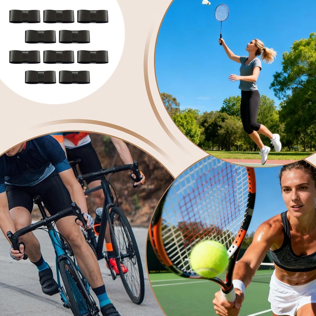 10 pieces - Racket grips - Racket Grip Tape - Badminton grip tape - Tennis racket grip tape - anti-slip grip tape for tennis rackets - replacement overgrip - sports accessories - for tennis rackets, tennis, squash - 1200*25*0.6mm - black - Image 3
