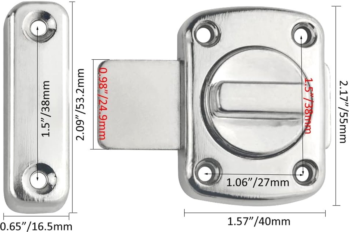 pieces - Door locks - swing door locks - zinc alloy door locks - bathroom door lock - security lock - door bolt - for home security, bathroom, bedroom, toilet - silver - Image 2